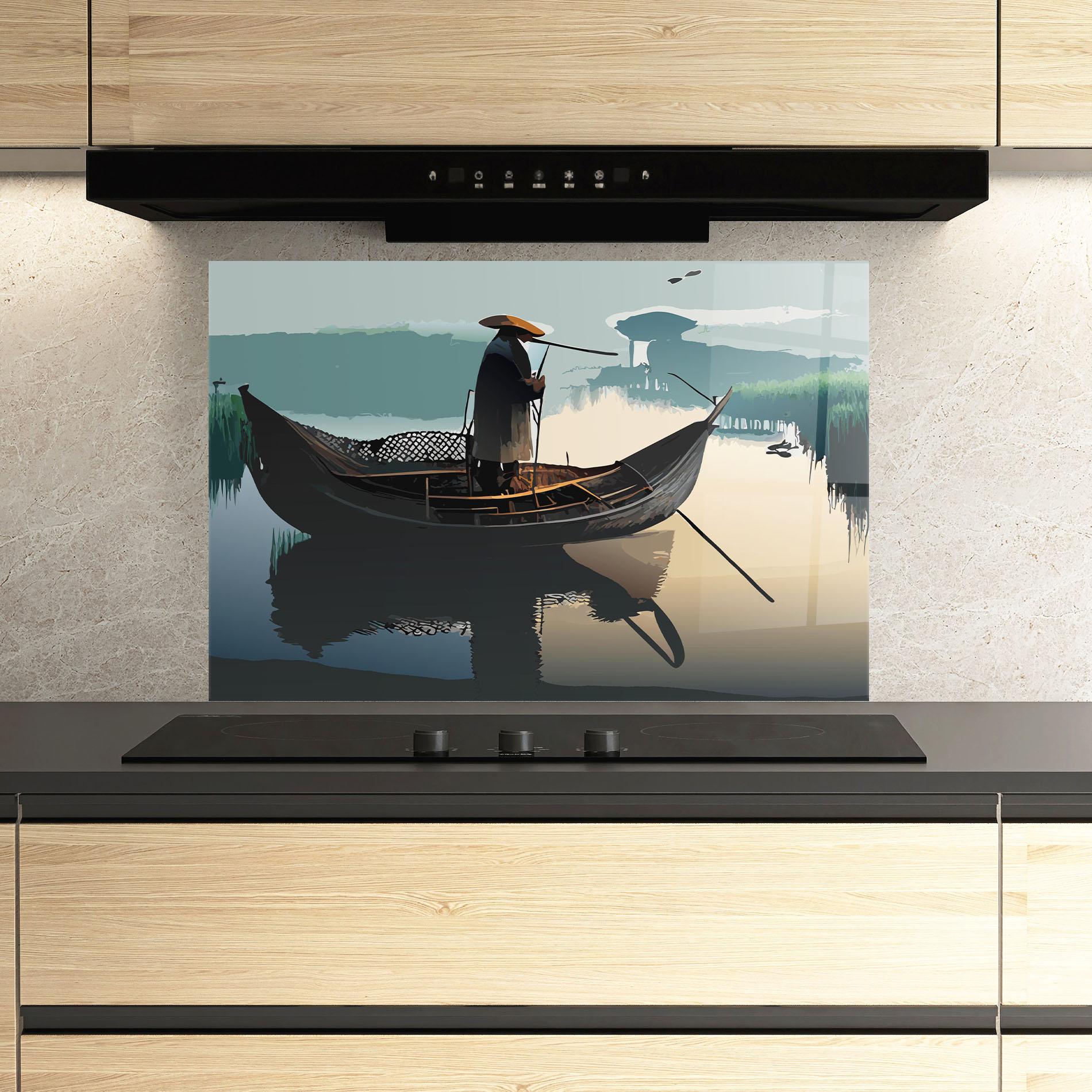 Стъклен панел за кухня Japan Man Lake mockup 3