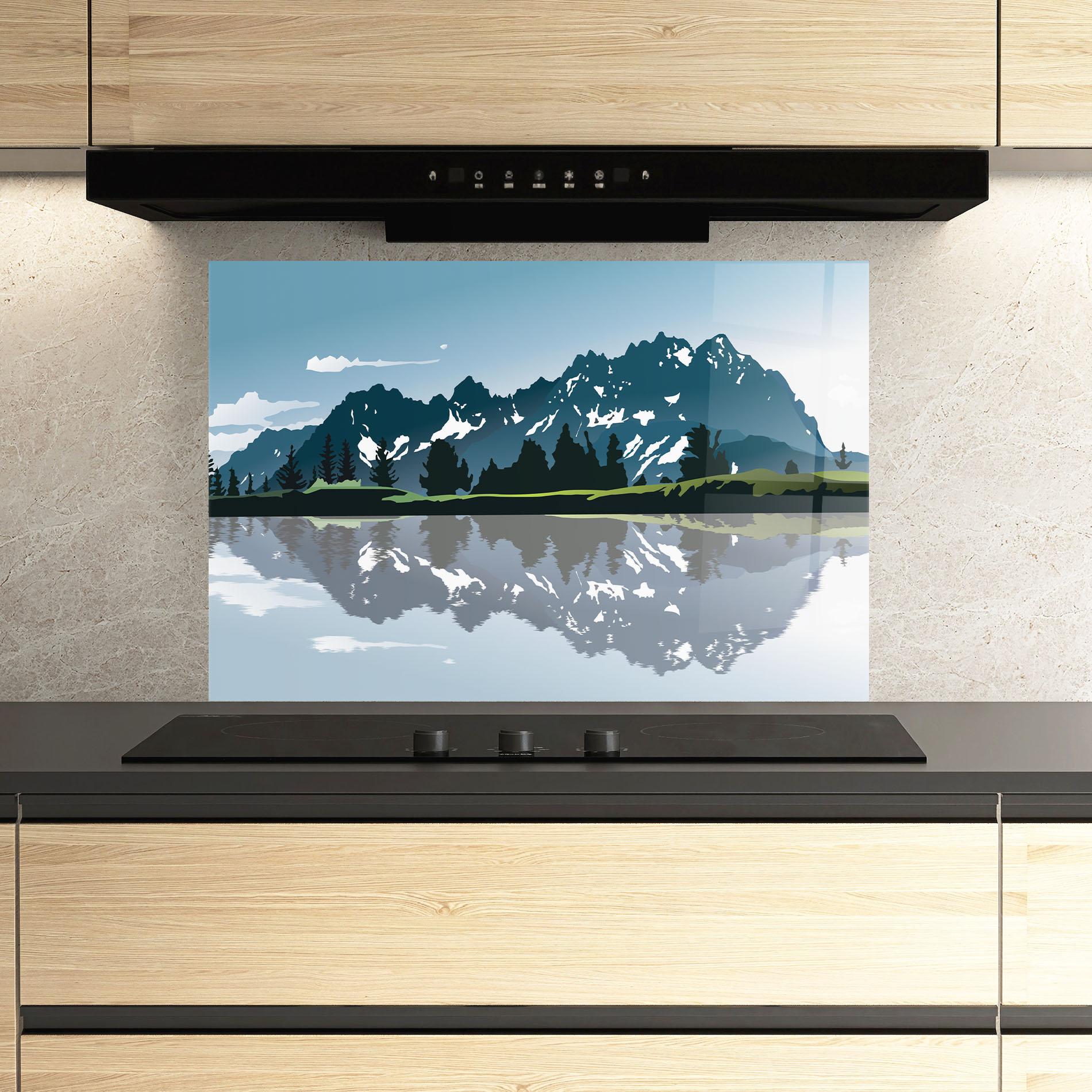 Стъклен панел за кухня Lake Blue Mountain mockup 3