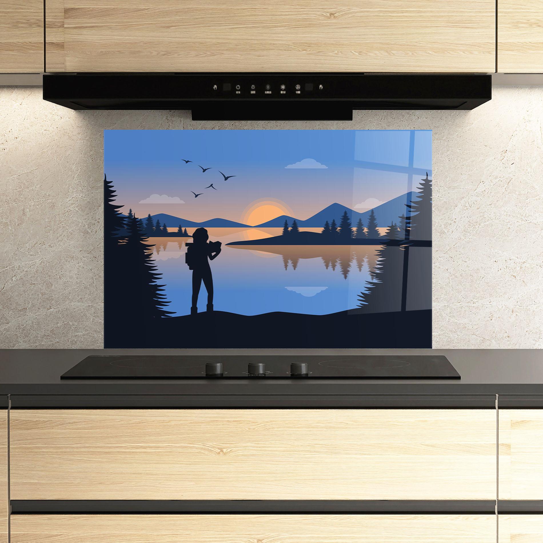 Стъклен панел за кухня Lake Woman View mockup 3