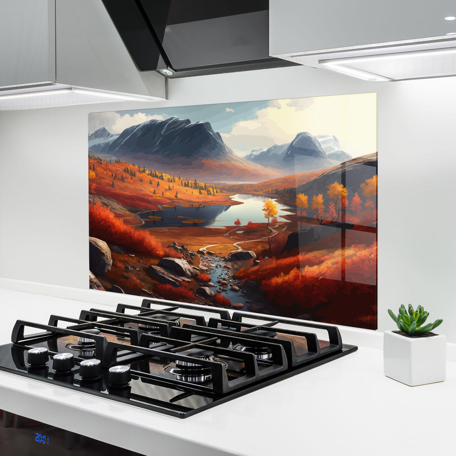 Стъклен панел за кухня Autumn Field Lake mockup 6