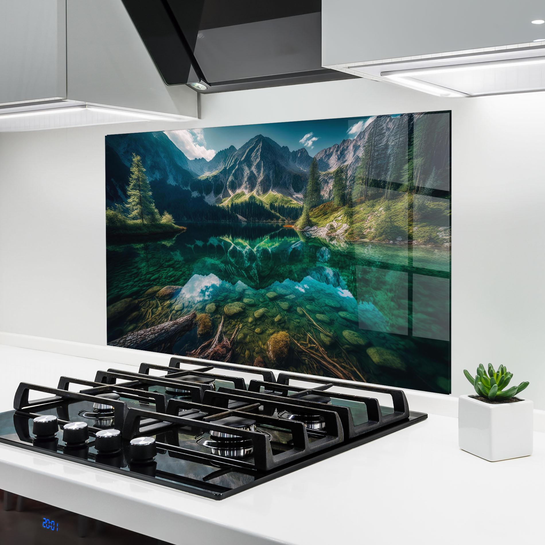 Стъклен панел за кухня Beautiful Lake Mountain mockup 6