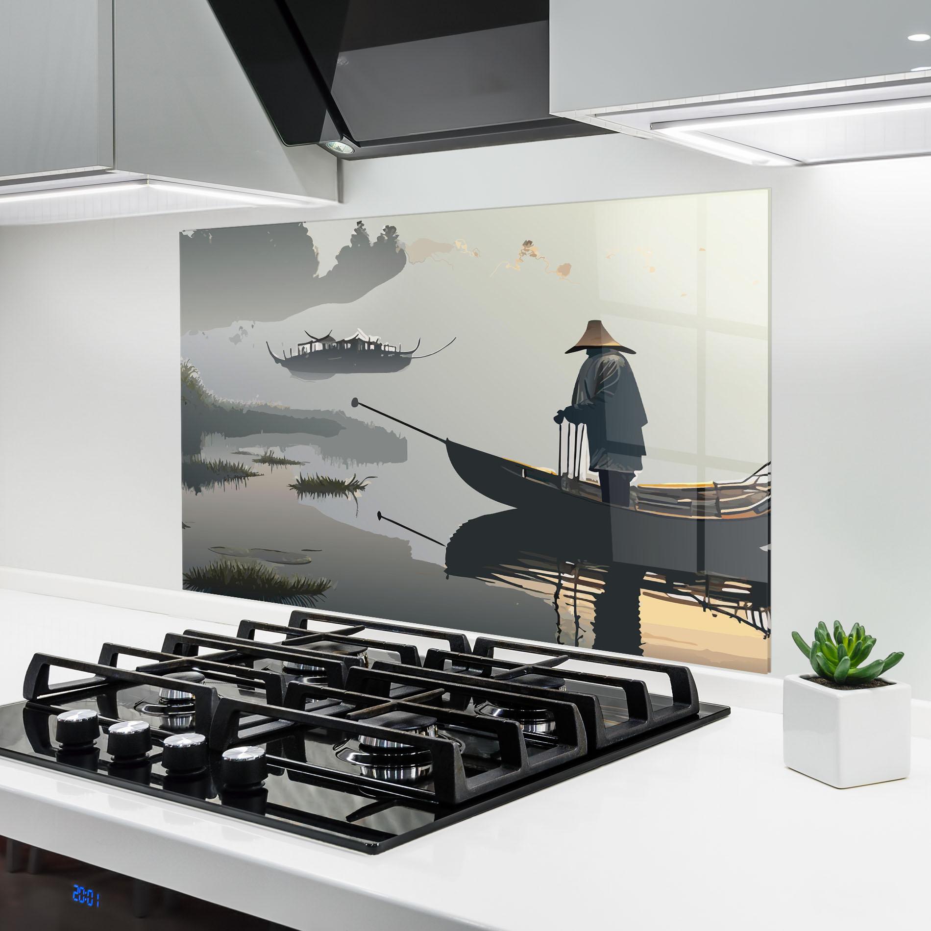 Стъклен панел за кухня Grey Lake Man mockup 6