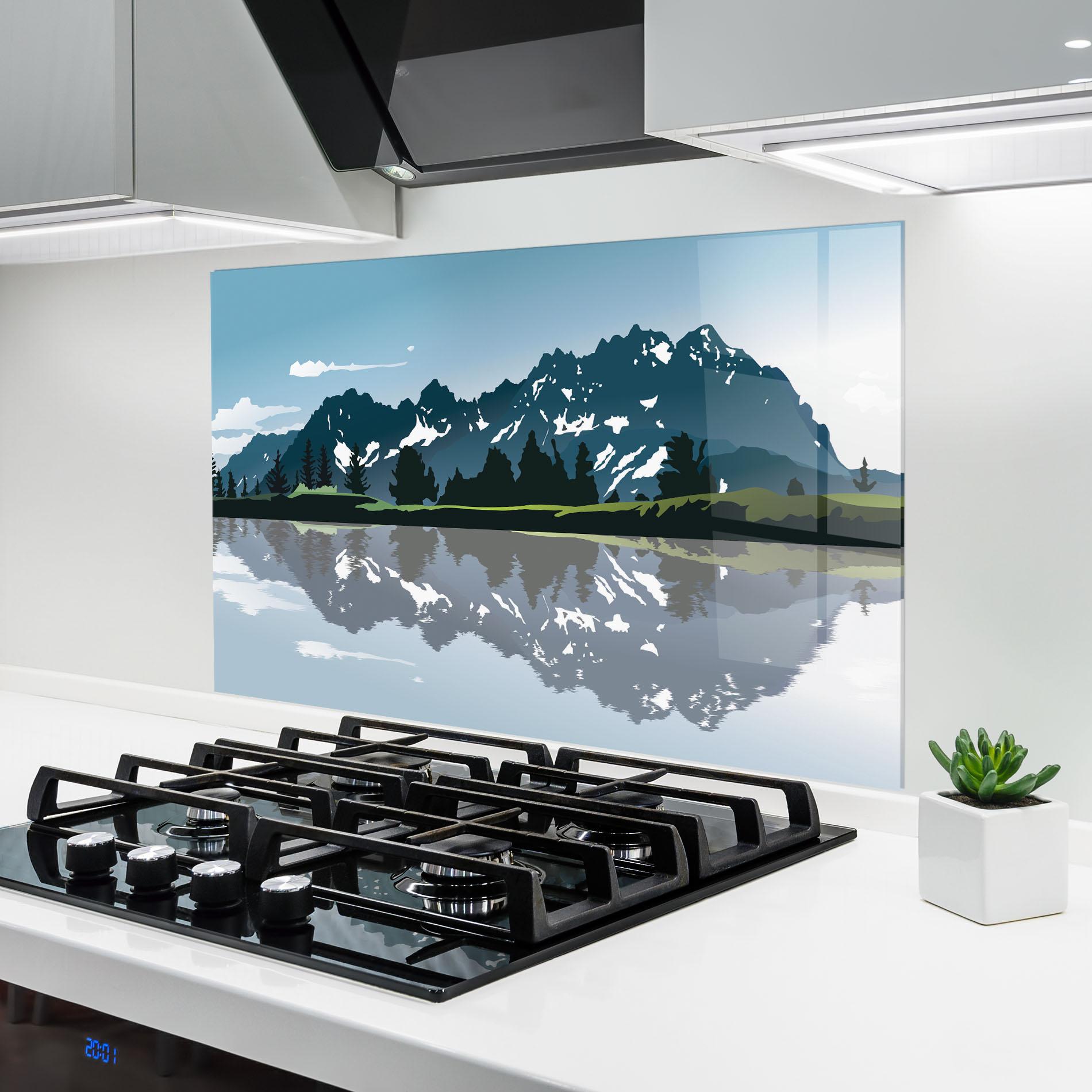 Стъклен панел за кухня Lake Blue Mountain mockup 6