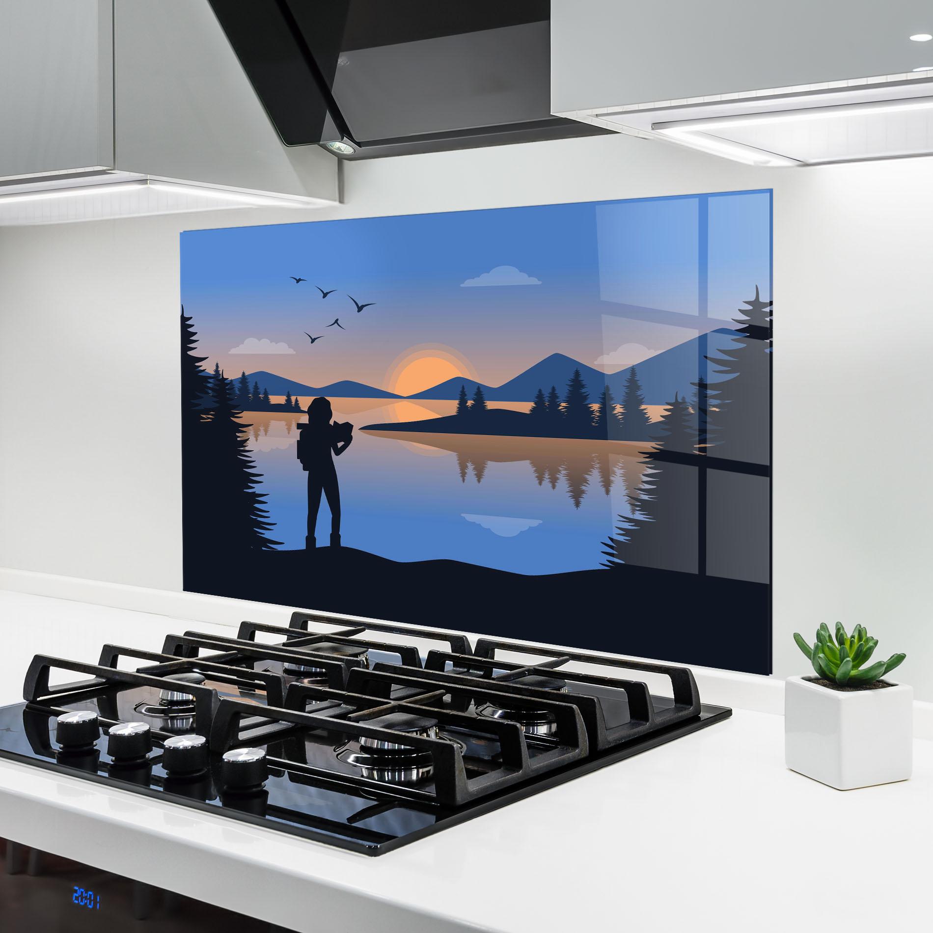 Стъклен панел за кухня Lake Woman View mockup 6