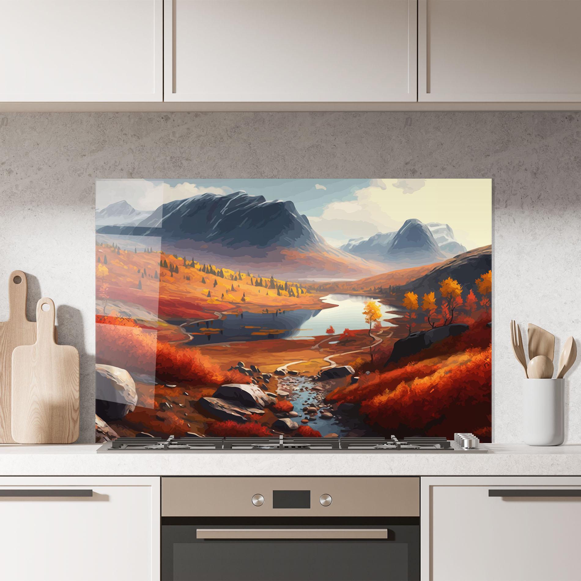 Стъклен панел за кухня Autumn Field Lake mockup 7