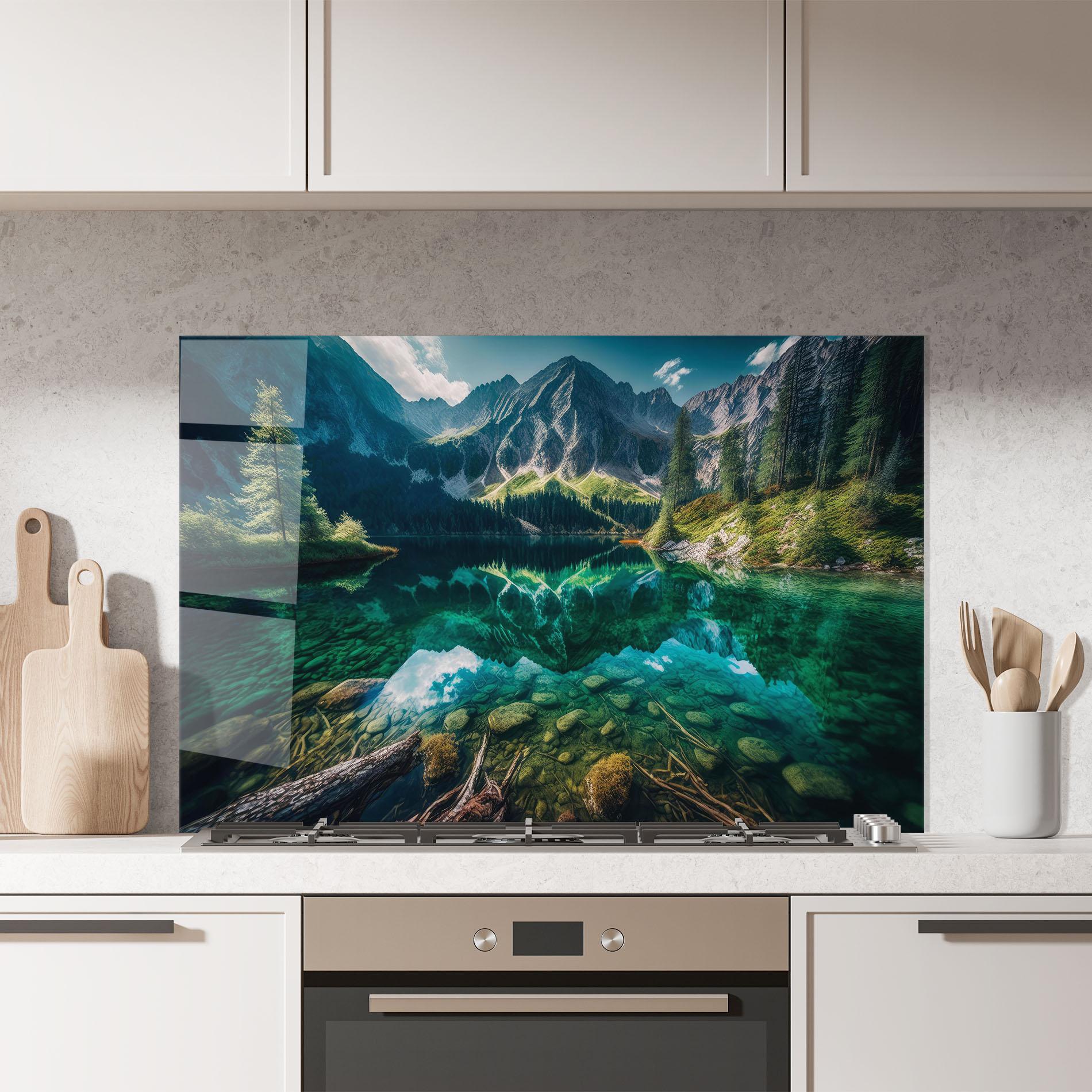 Стъклен панел за кухня Beautiful Lake Mountain mockup 7
