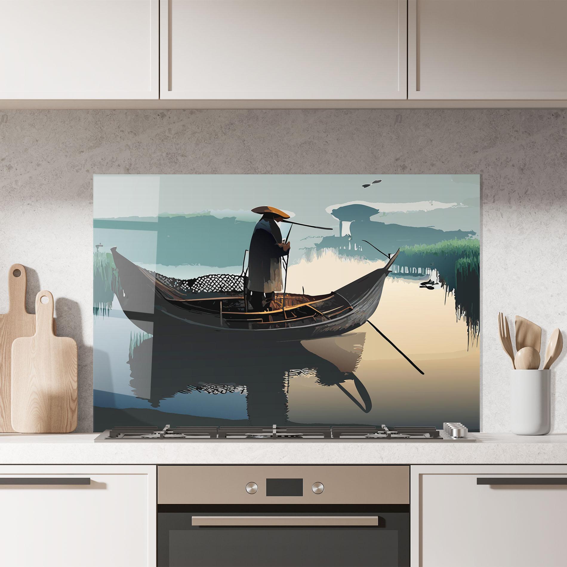 Стъклен панел за кухня Japan Man Lake mockup 7