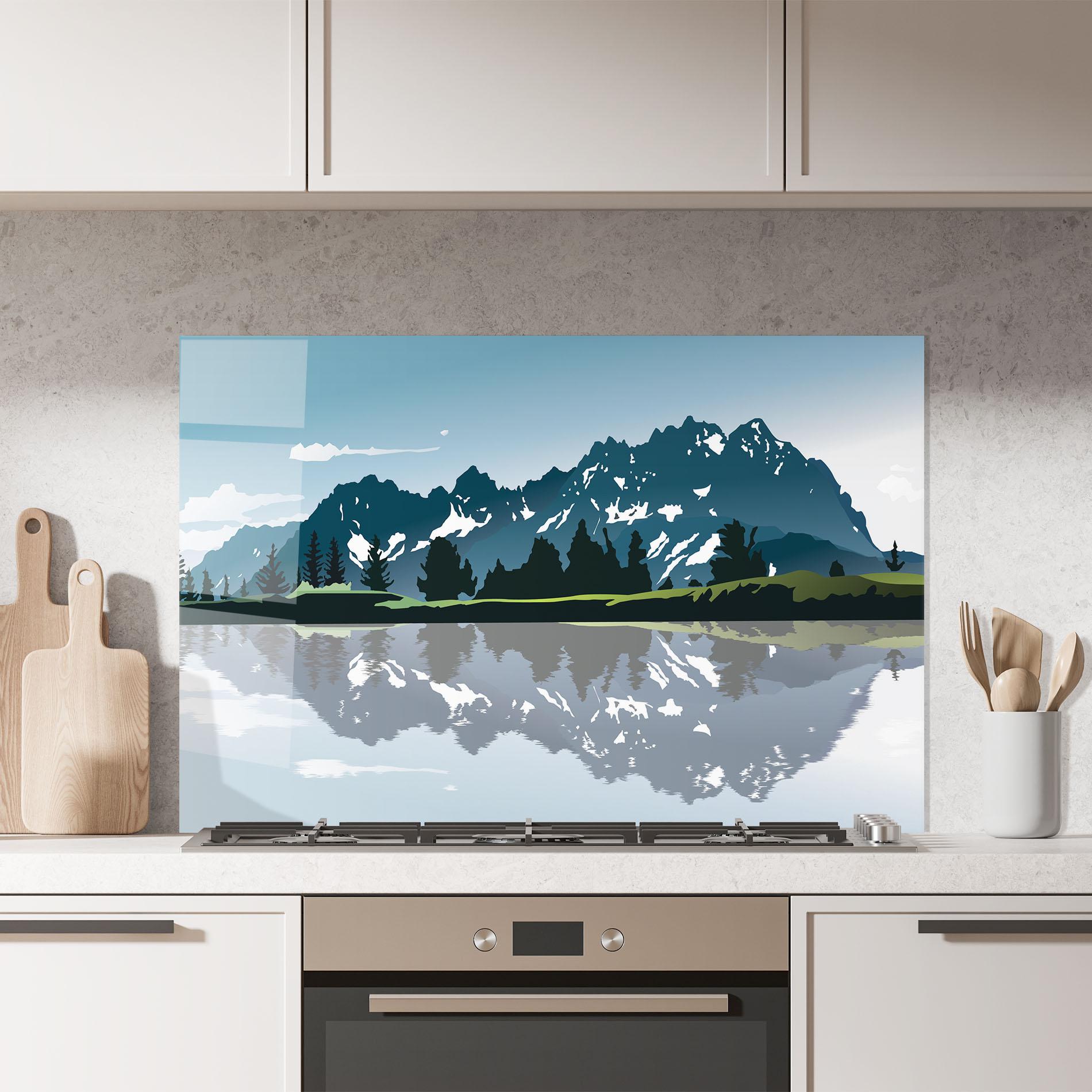 Стъклен панел за кухня Lake Blue Mountain mockup 7