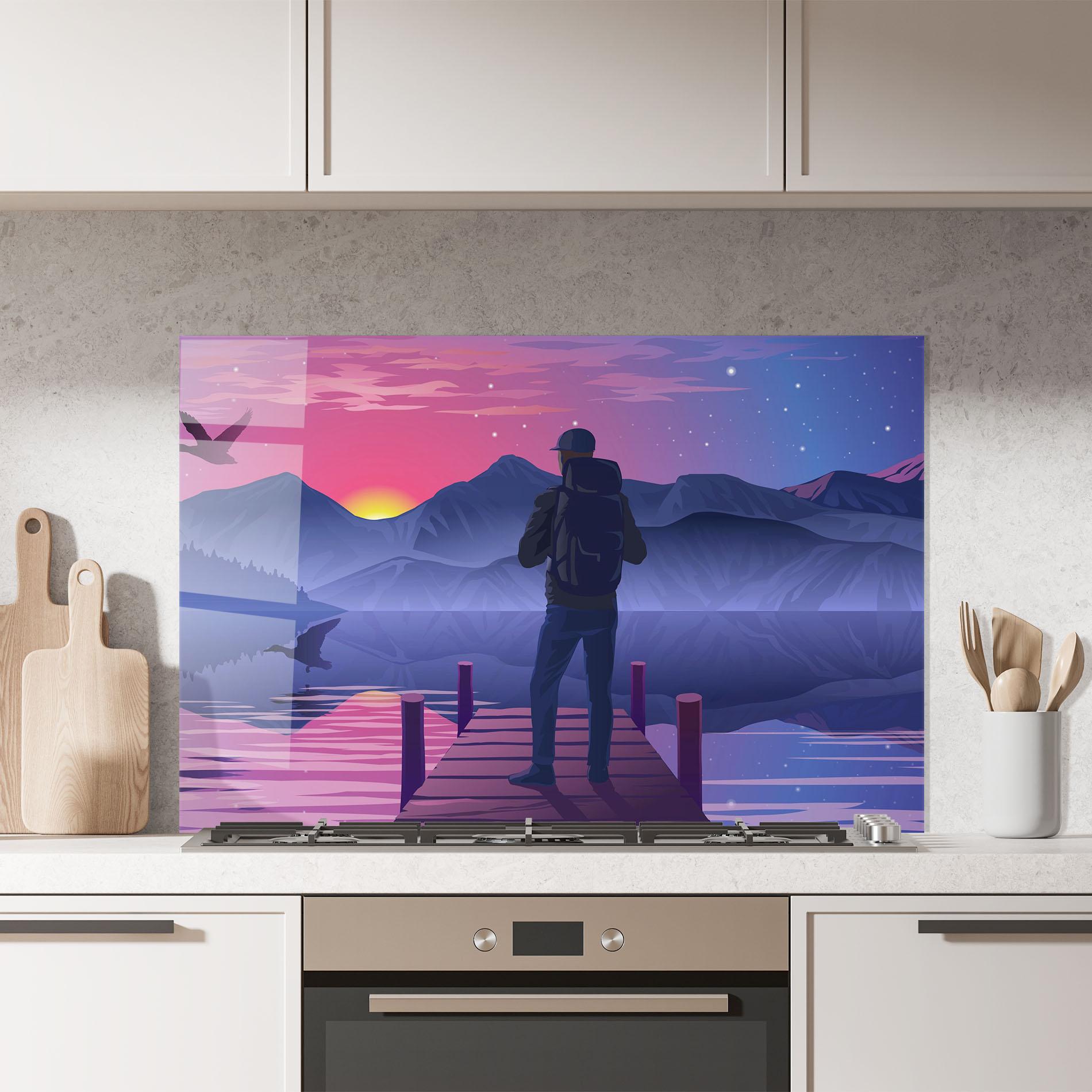 Стъклен панел за кухня Lake Pink Night mockup 7