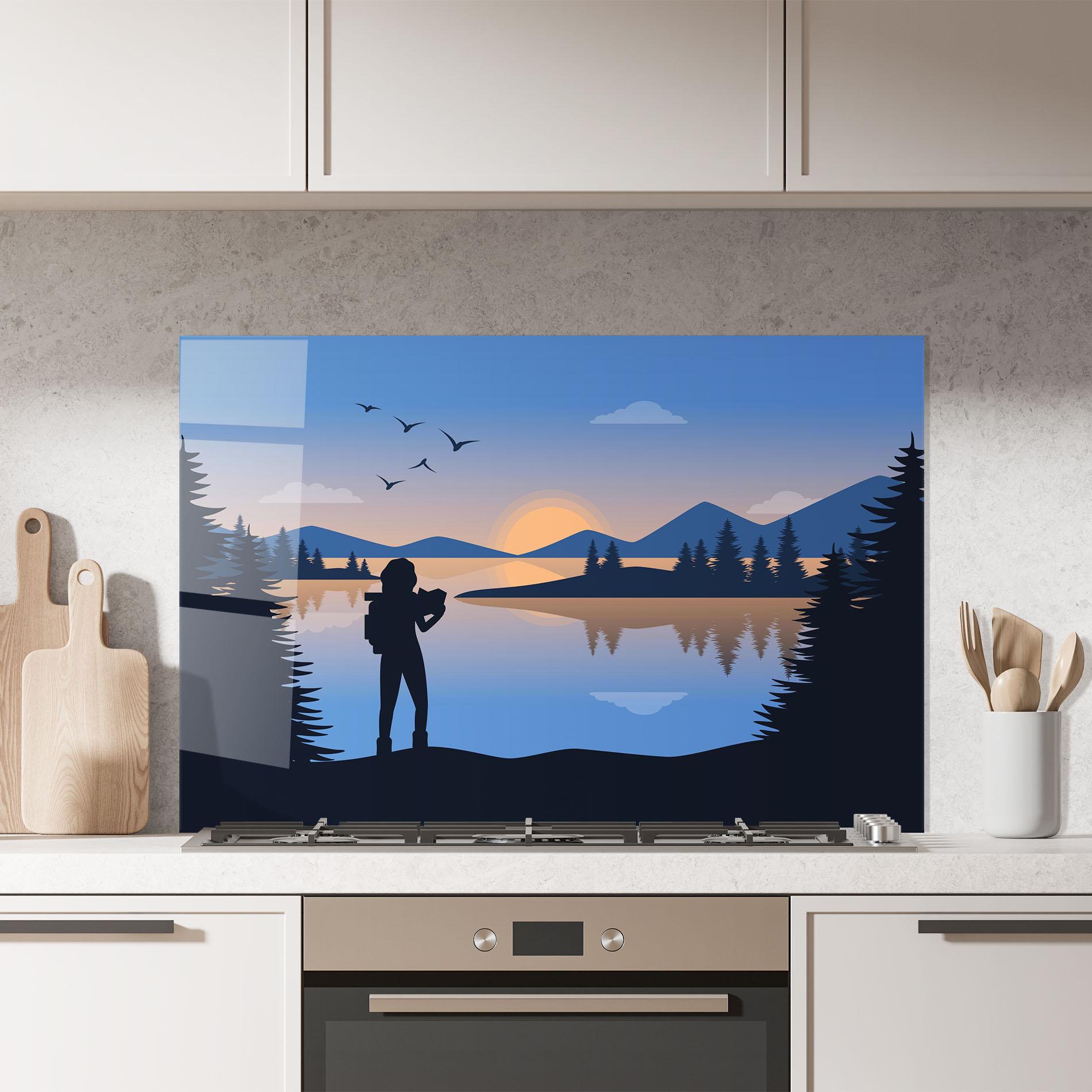 Стъклен панел за кухня Lake Woman View mockup 7