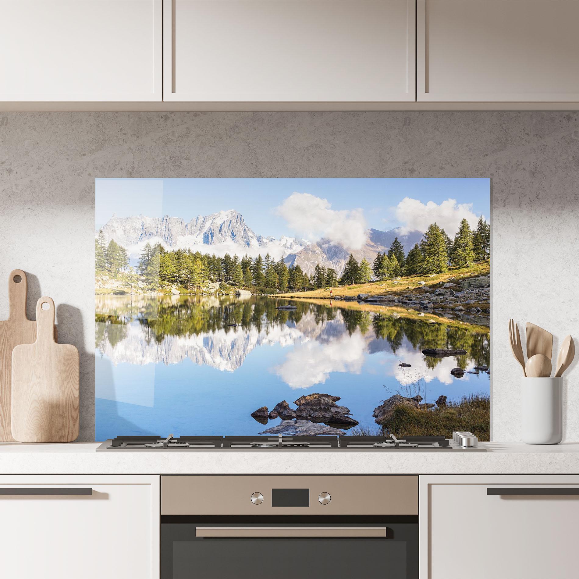 Стъклен панел за кухня Mountain Reflection mockup 7