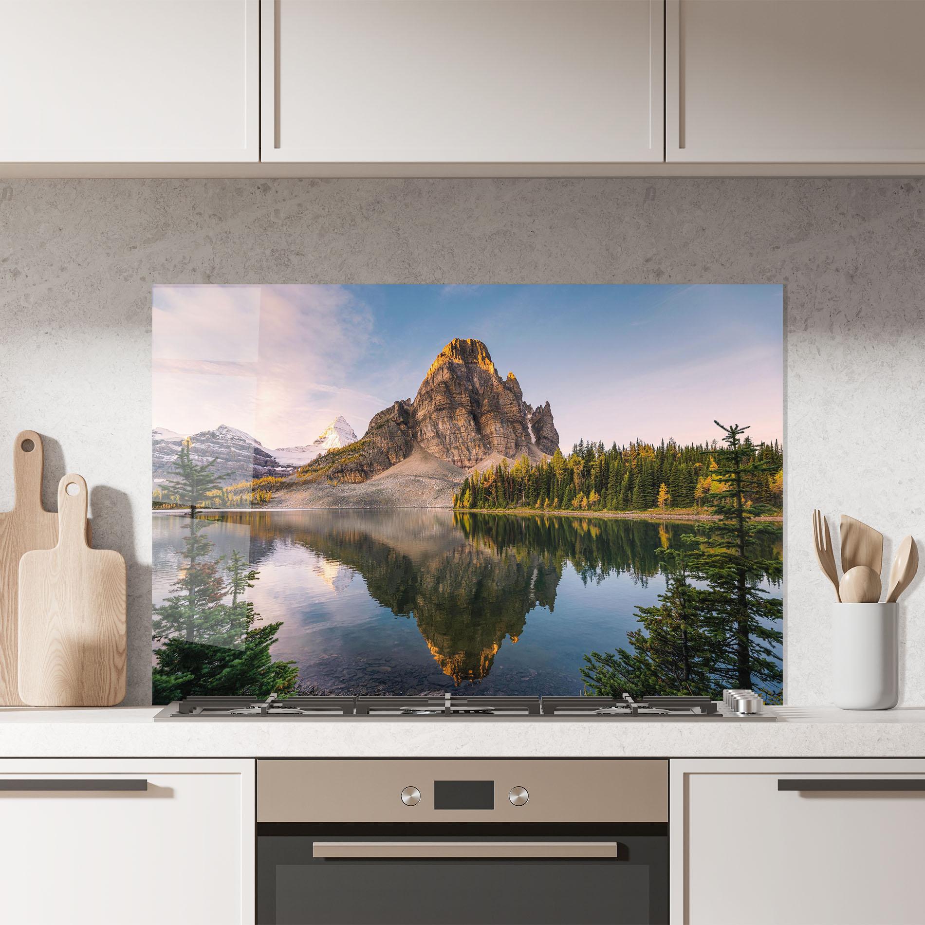 Стъклен панел за кухня Mountain Sunrise Lake mockup 7