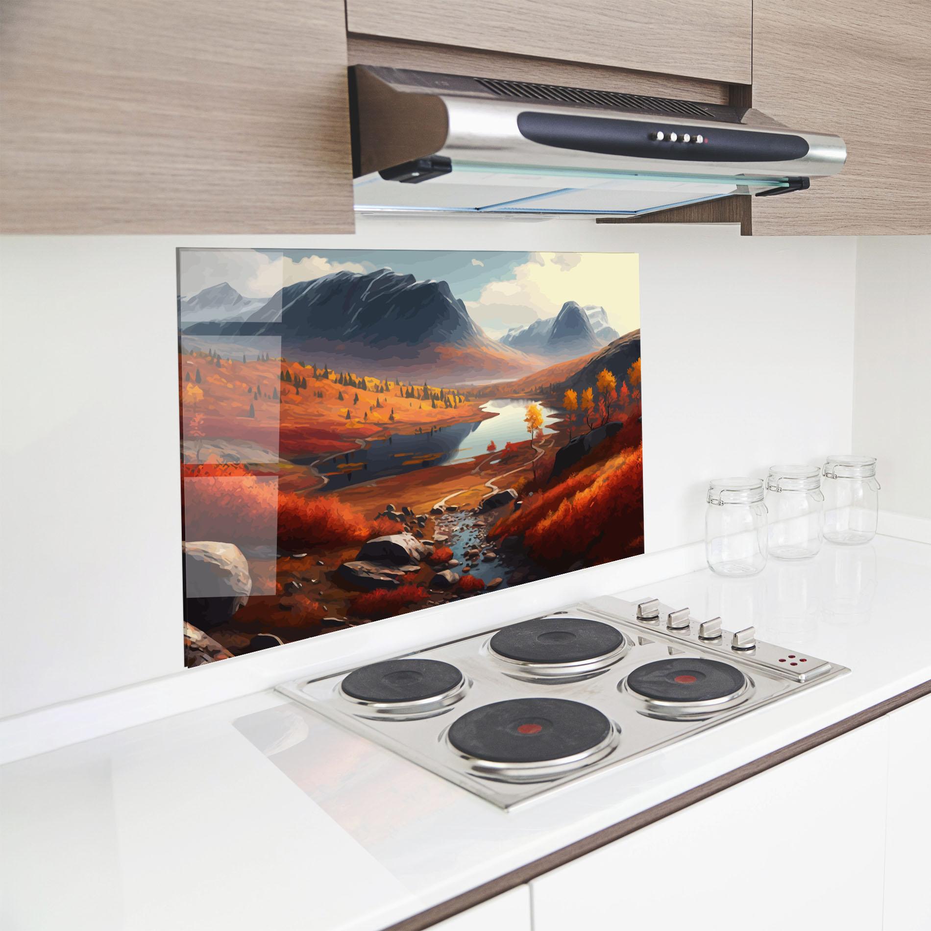 Стъклен панел за кухня Autumn Field Lake mockup 8