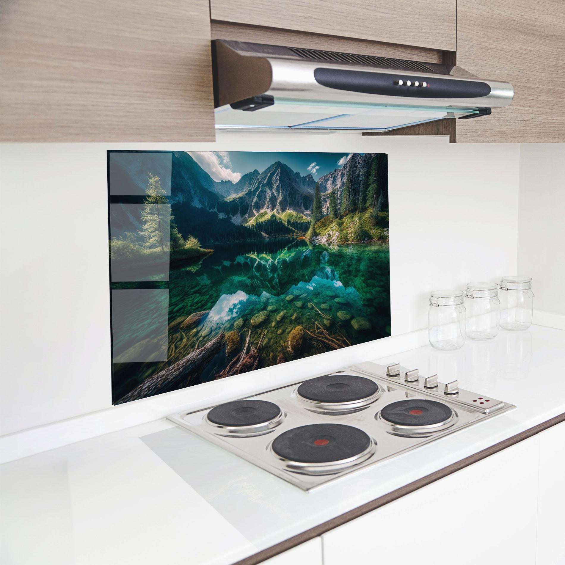 Стъклен панел за кухня Beautiful Lake Mountain mockup 8