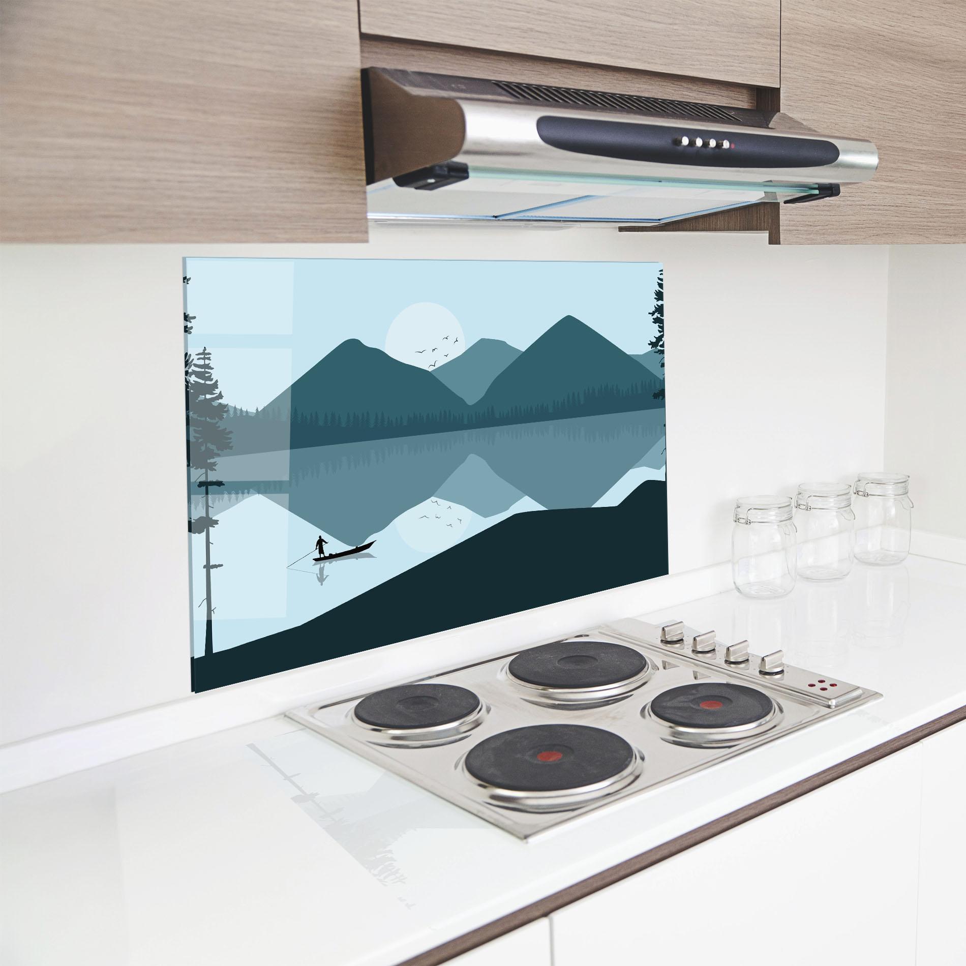 Стъклен панел за кухня Blue Light Lake mockup 8