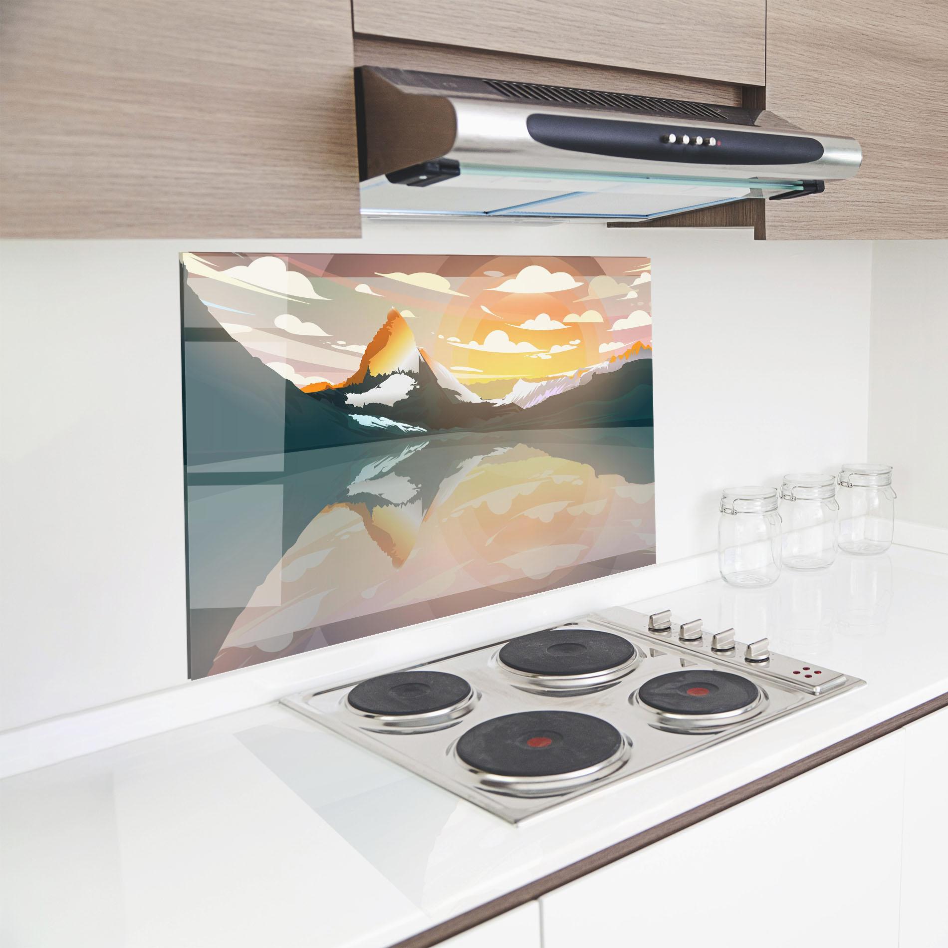 Стъклен панел за кухня Green Mountain Lake mockup 8