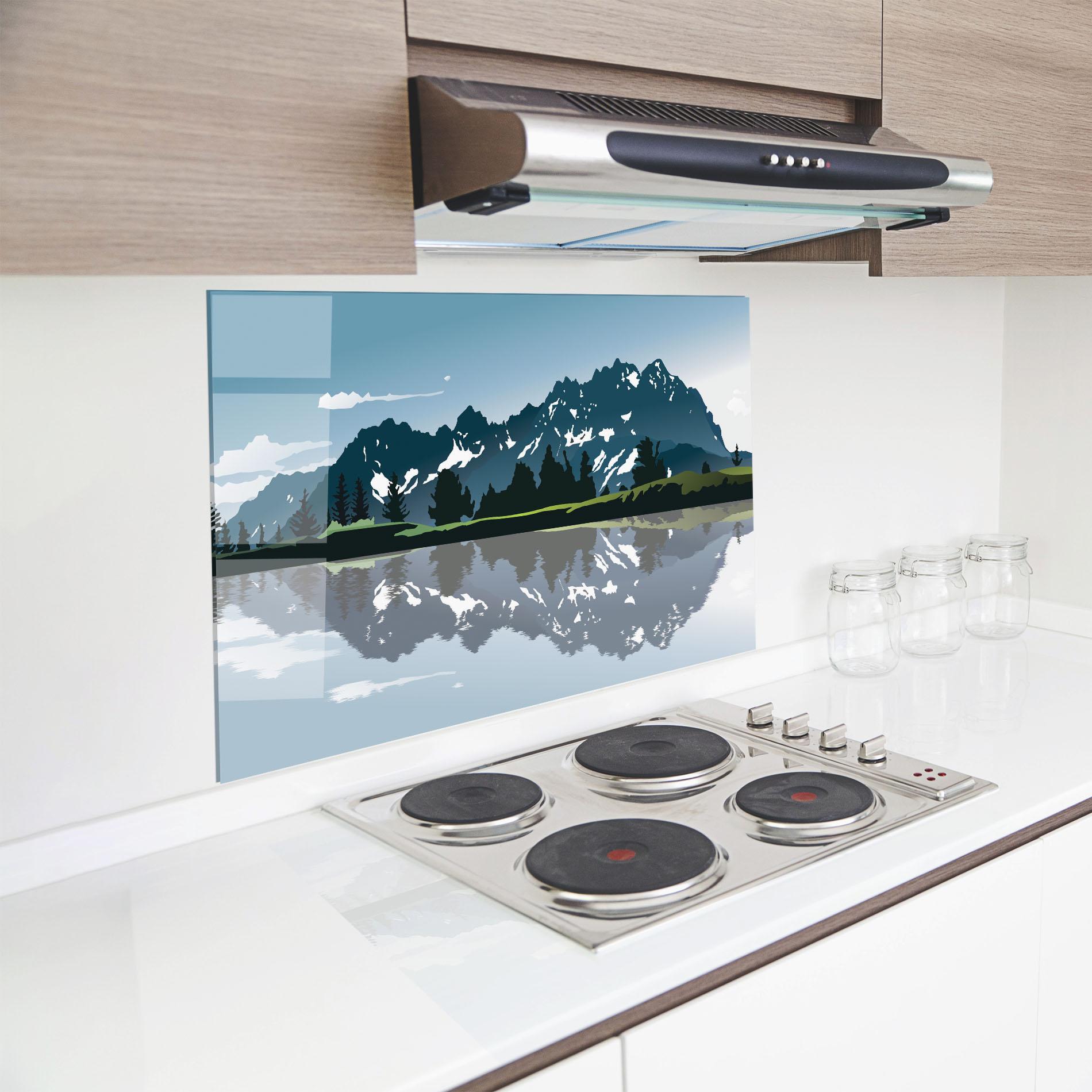 Стъклен панел за кухня Lake Blue Mountain mockup 8