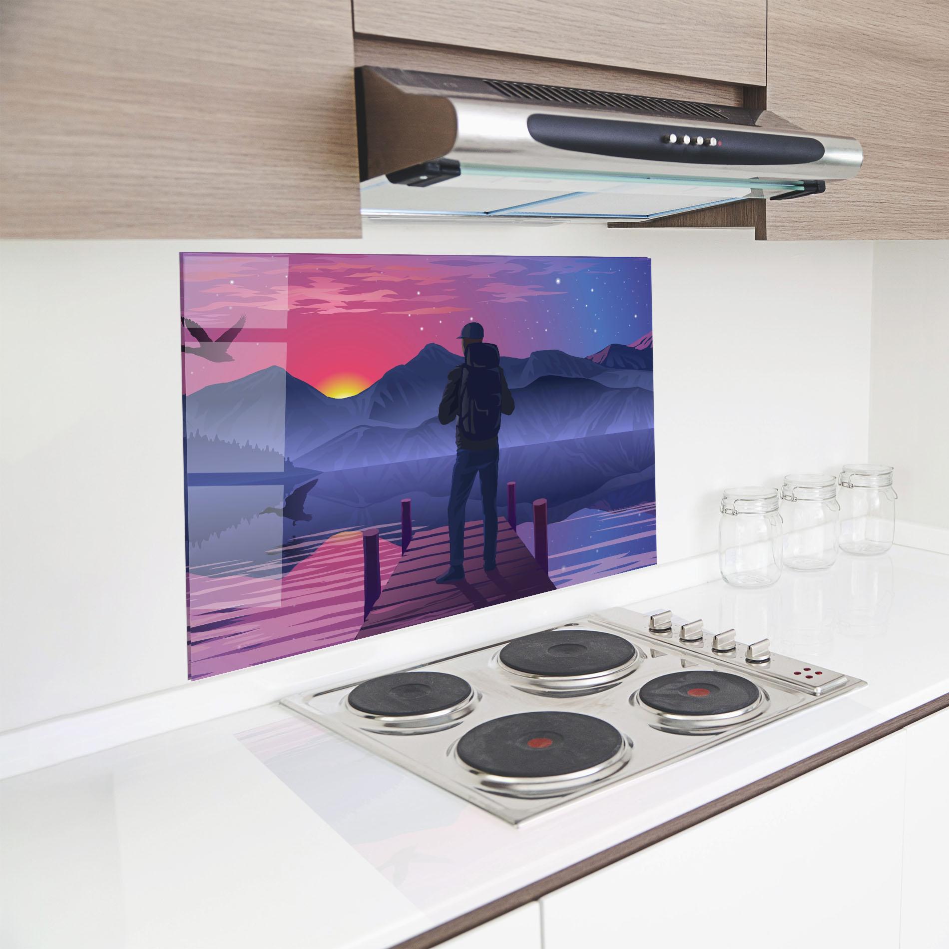 Стъклен панел за кухня Lake Pink Night mockup 8