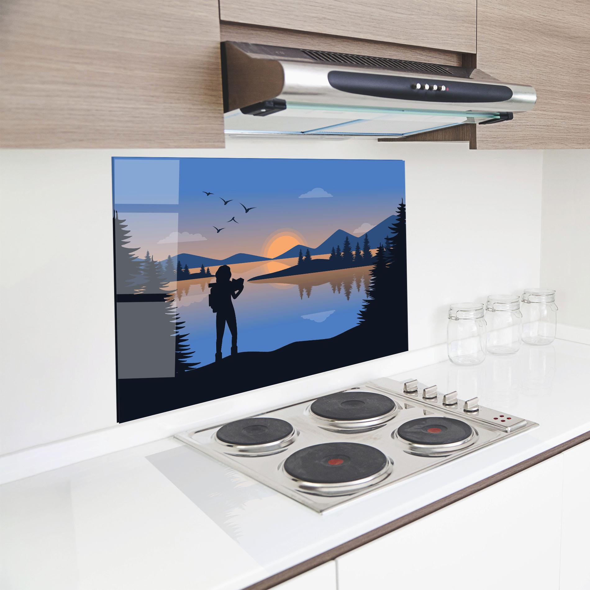 Стъклен панел за кухня Lake Woman View mockup 8
