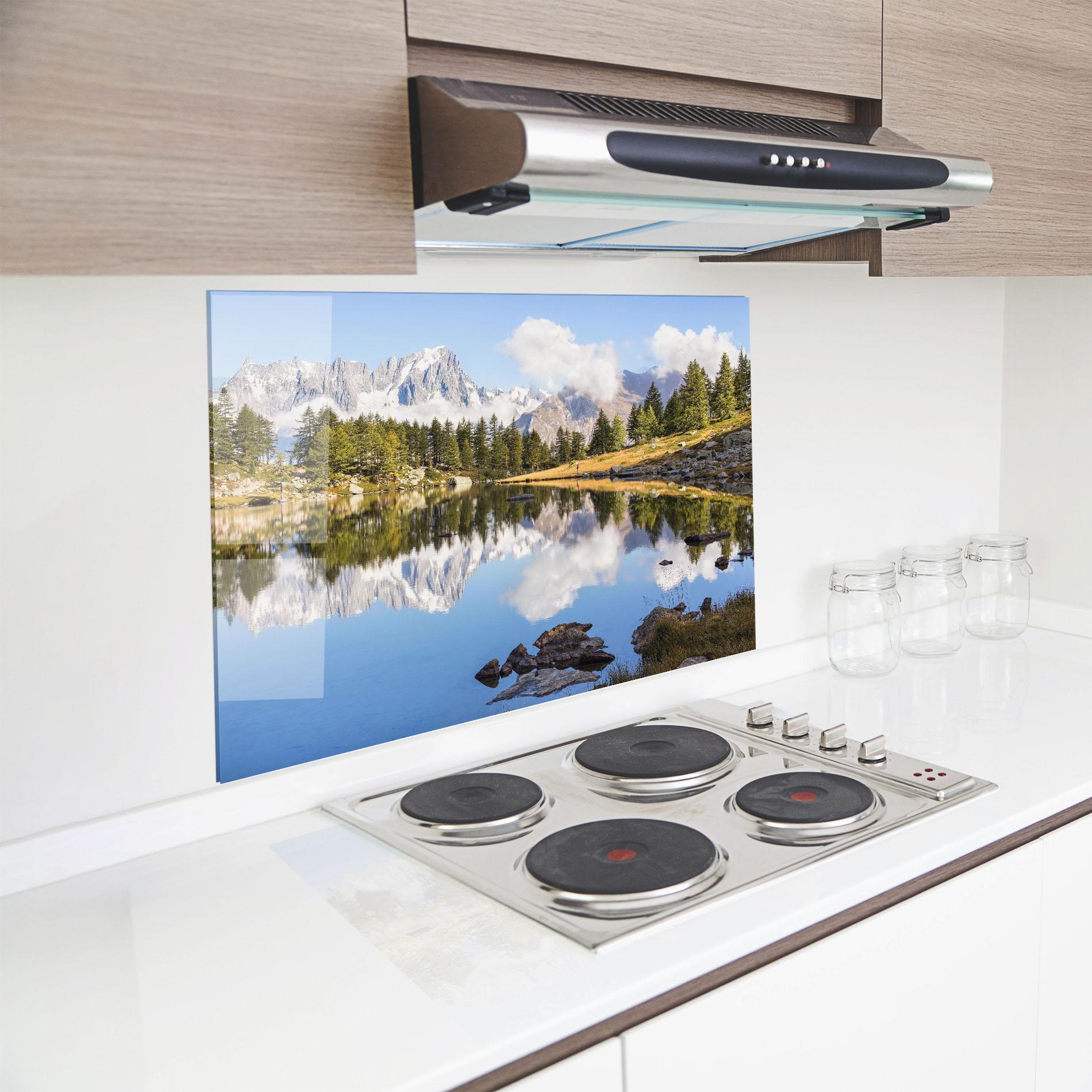 Стъклен панел за кухня Mountain Reflection mockup 8