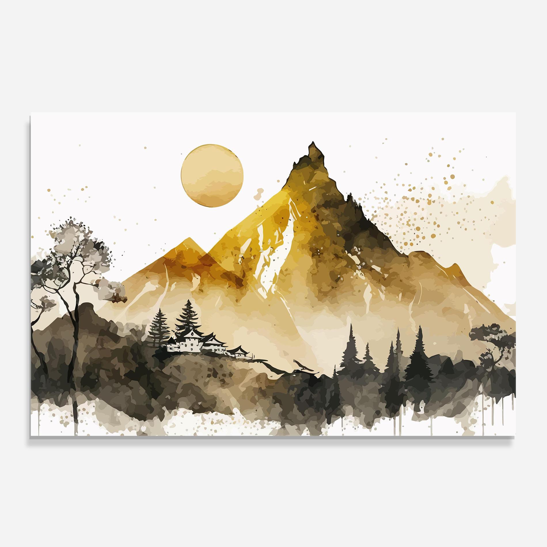 Стъклен панел за кухня Gold Mountain Art mockup 0