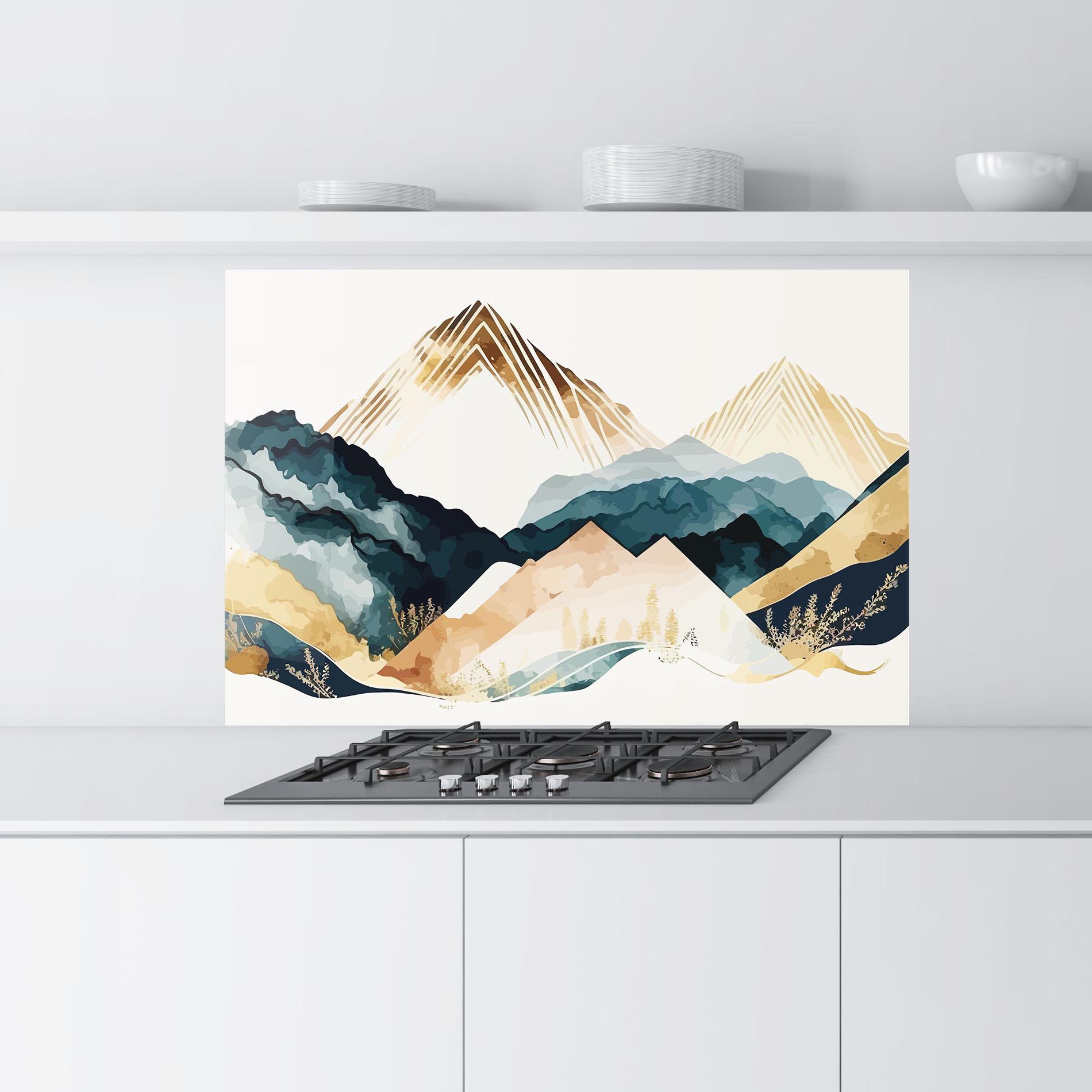 Стъклен панел за кухня Gold Green Mountain mockup 9