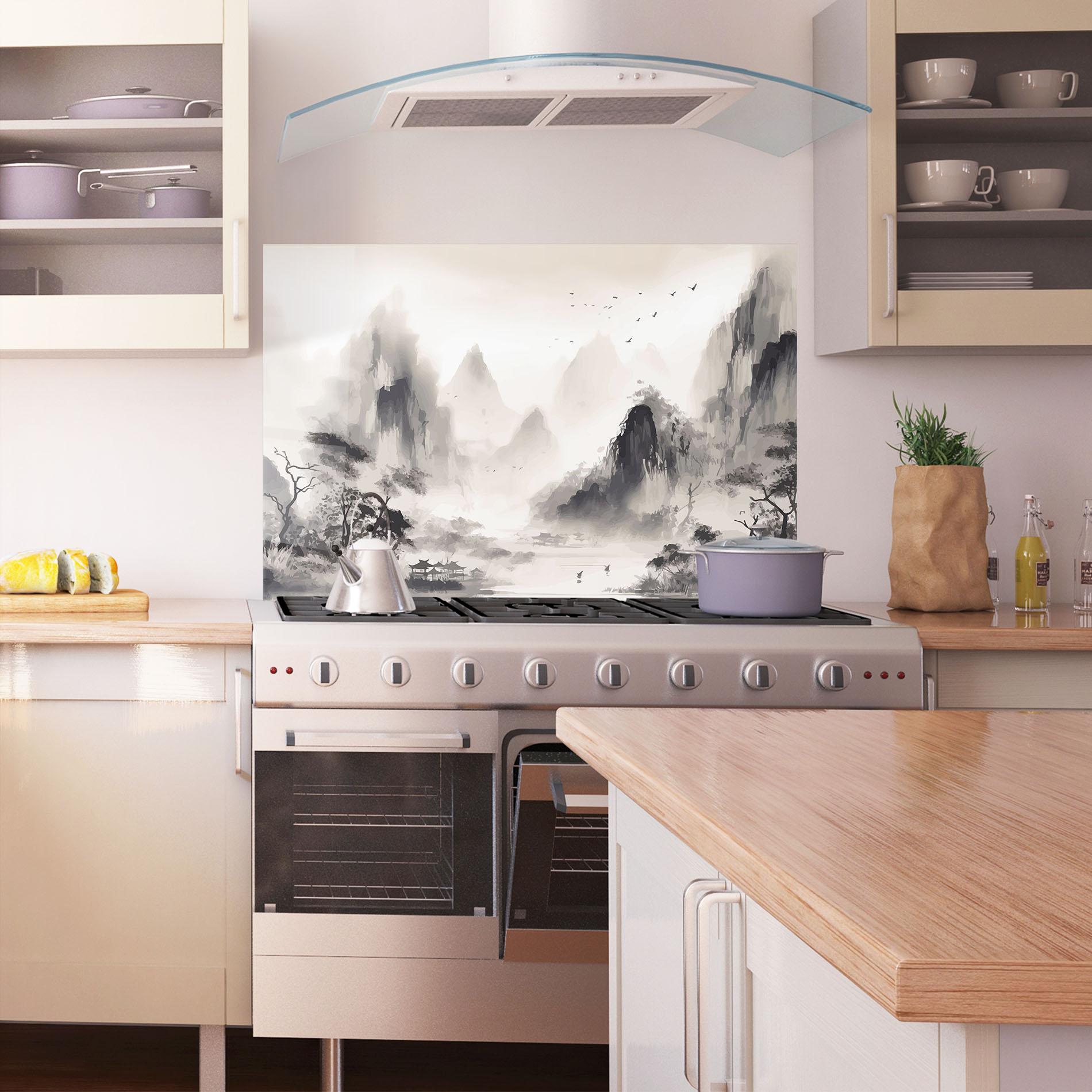 Стъклен панел за кухня Far Away Mountain mockup 1