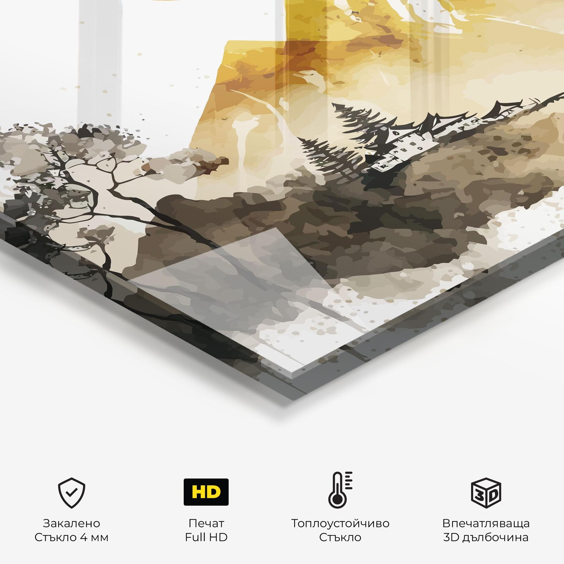 Стъклен панел за кухня Gold Mountain Art mockup 2