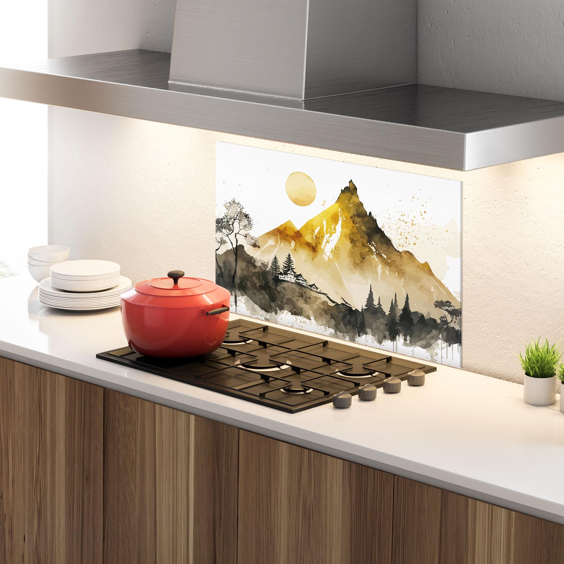 Стъклен панел за кухня Gold Mountain Art mockup 4