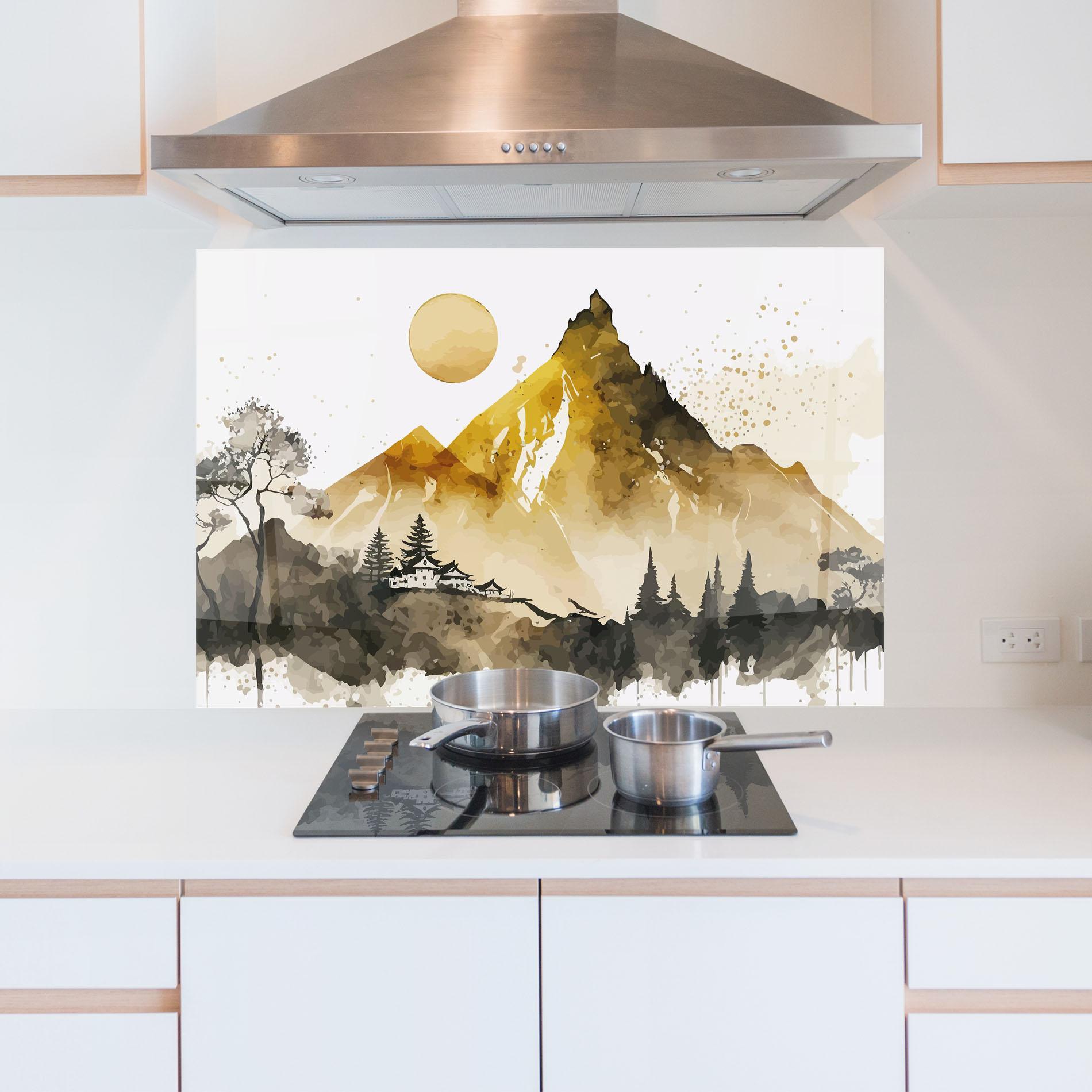 Стъклен панел за кухня Gold Mountain Art mockup 5