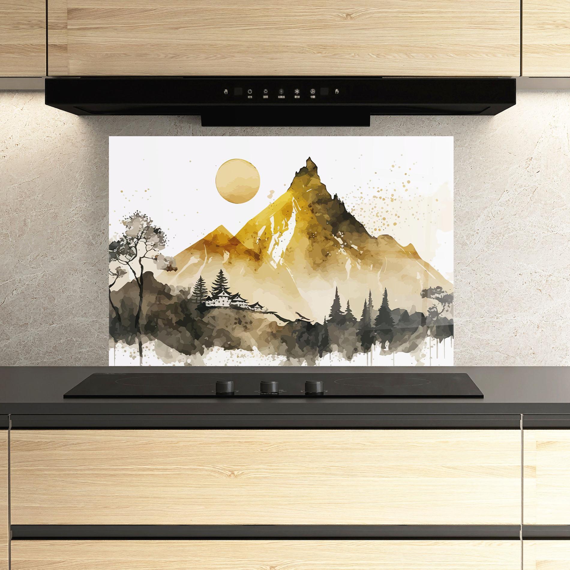 Стъклен панел за кухня Gold Mountain Art mockup 3