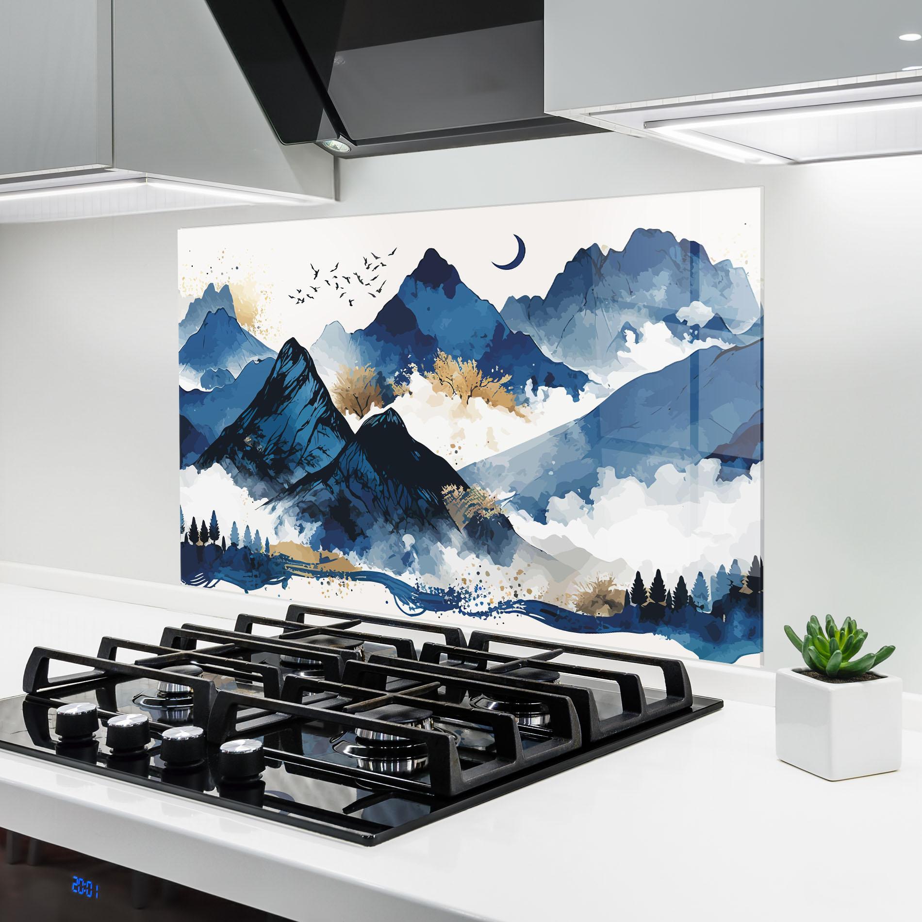 Стъклен панел за кухня Blue Mountain Moon mockup 6