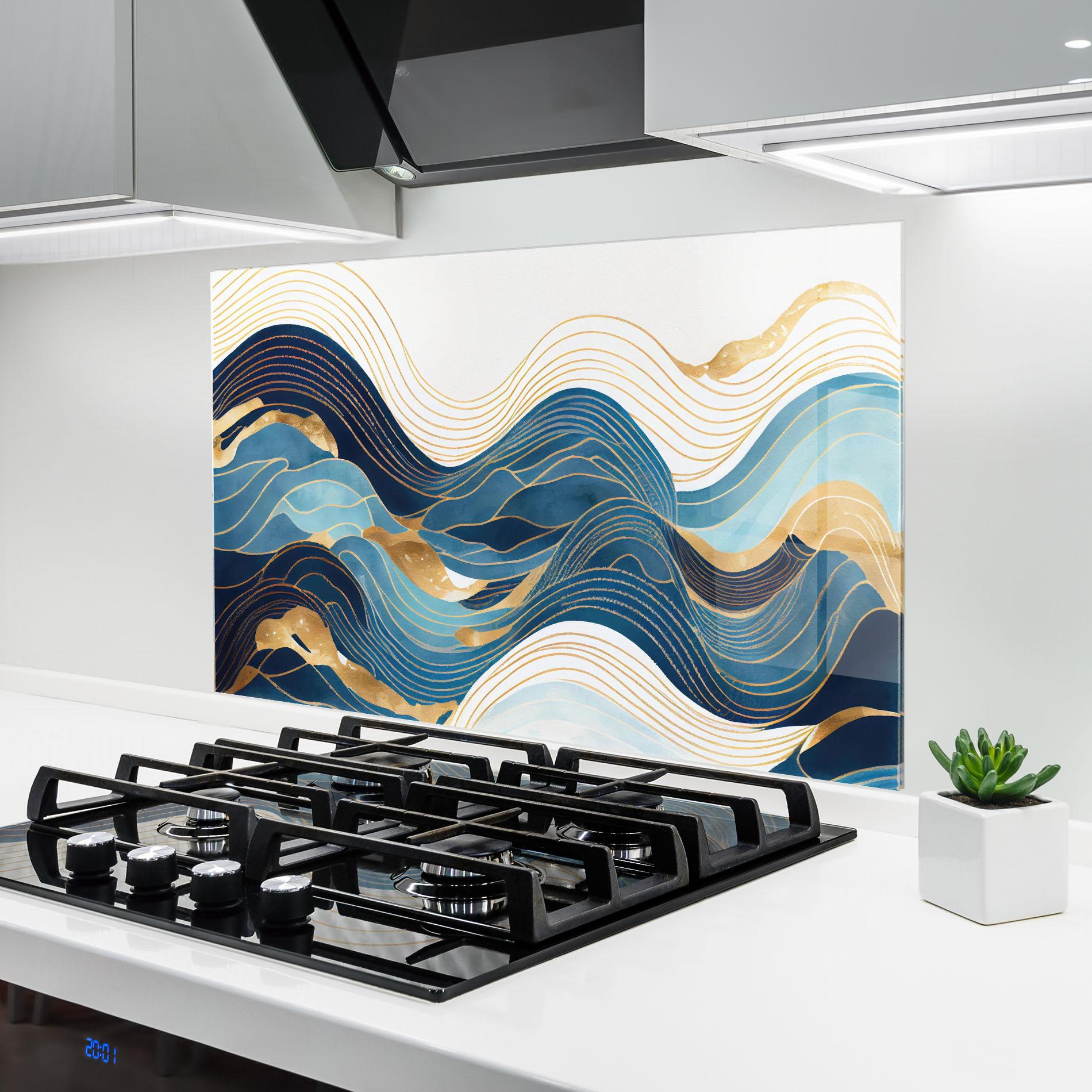 Стъклен панел за кухня Blue Wave Mountain mockup 6