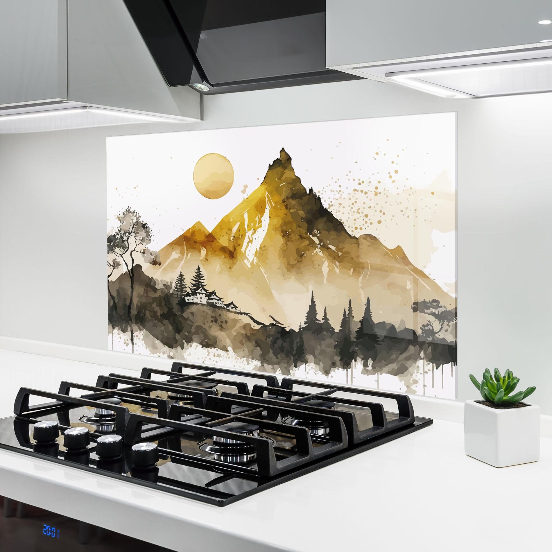 Стъклен панел за кухня Gold Mountain Art mockup 6