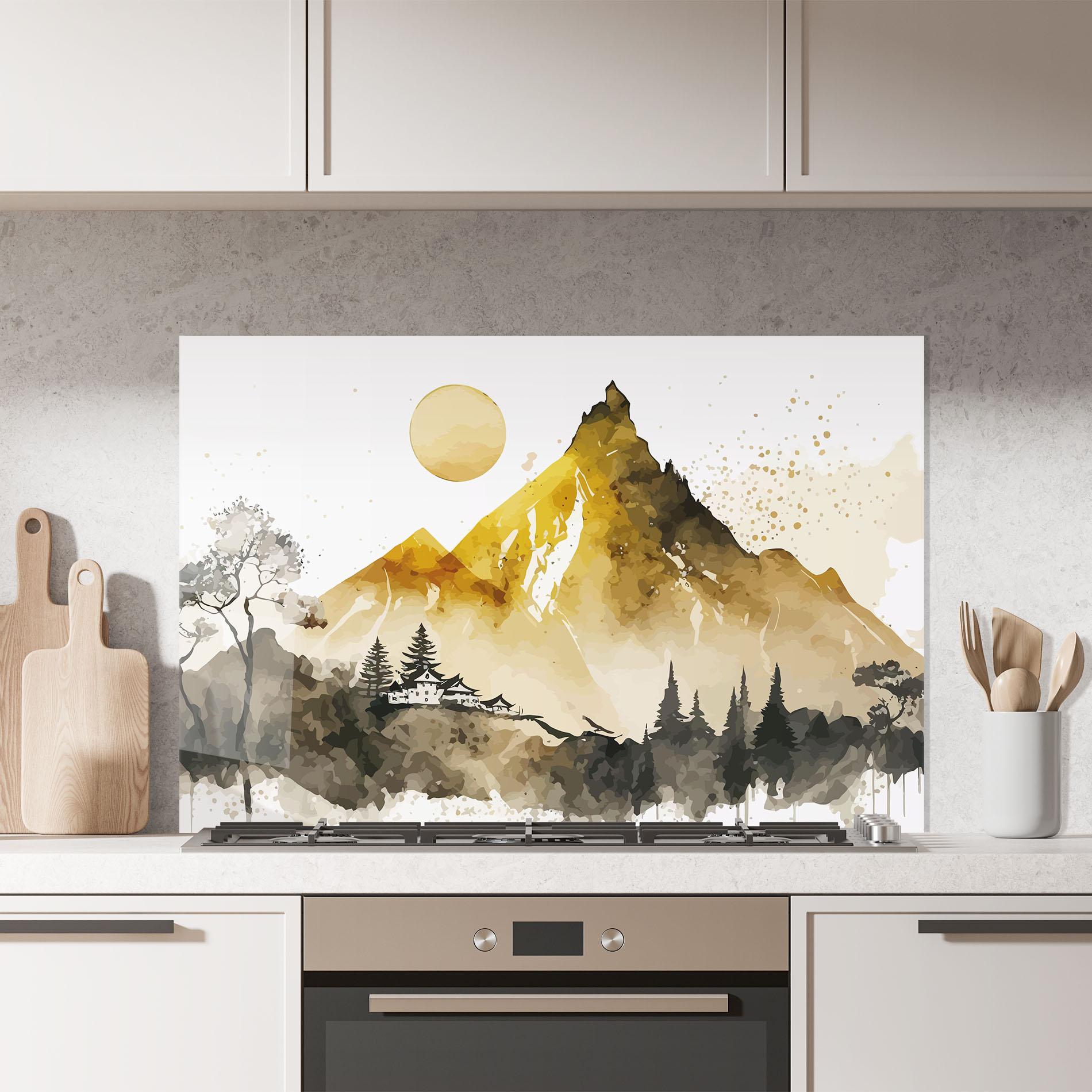 Стъклен панел за кухня Gold Mountain Art mockup 7