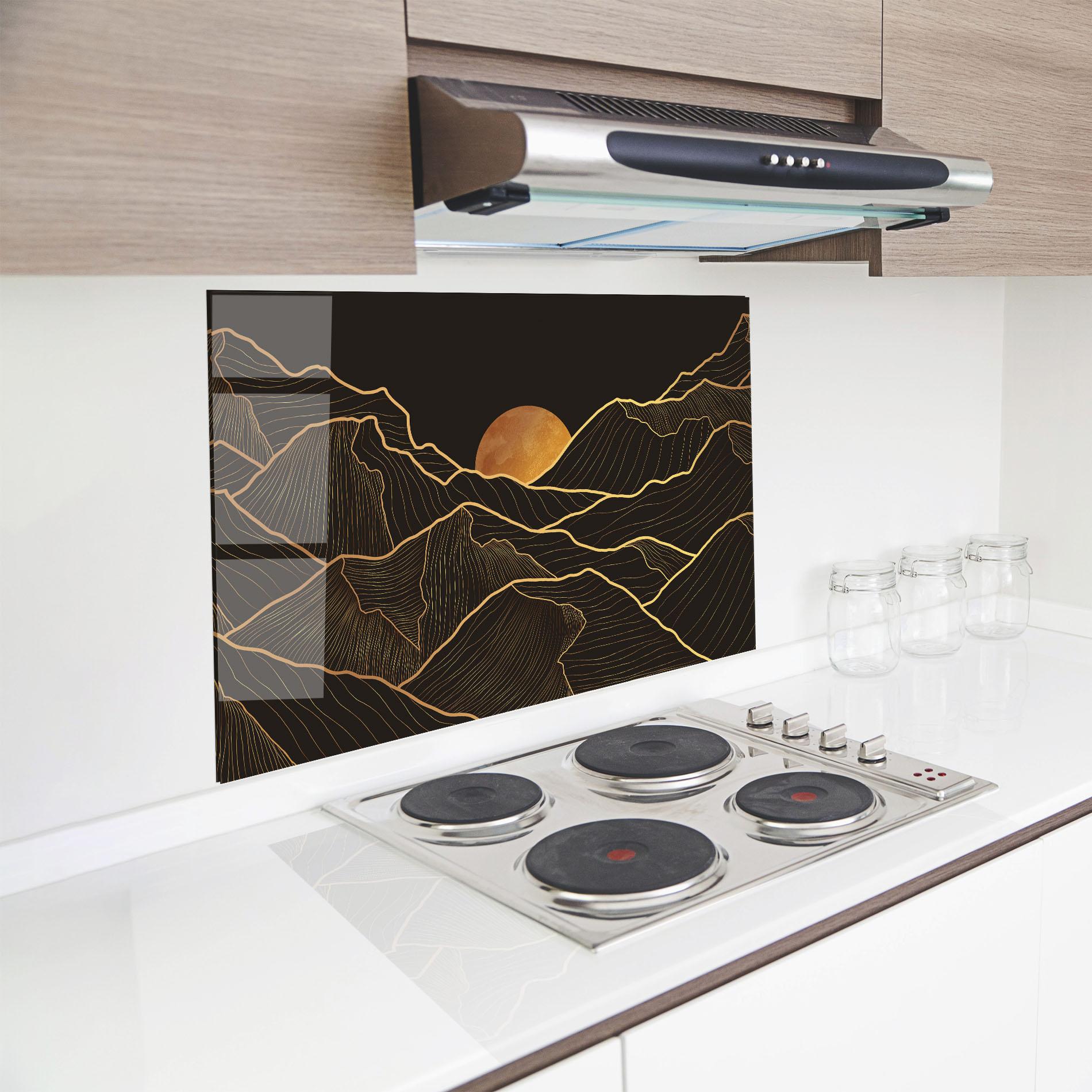 Стъклен панел за кухня Black Gold Mountains mockup 8