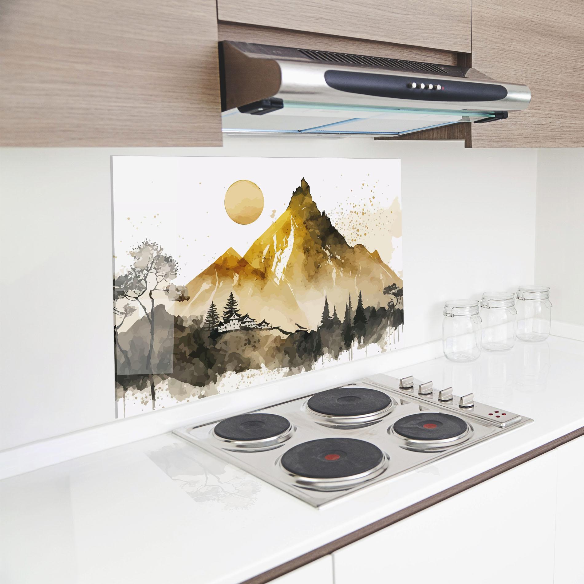 Стъклен панел за кухня Gold Mountain Art mockup 8