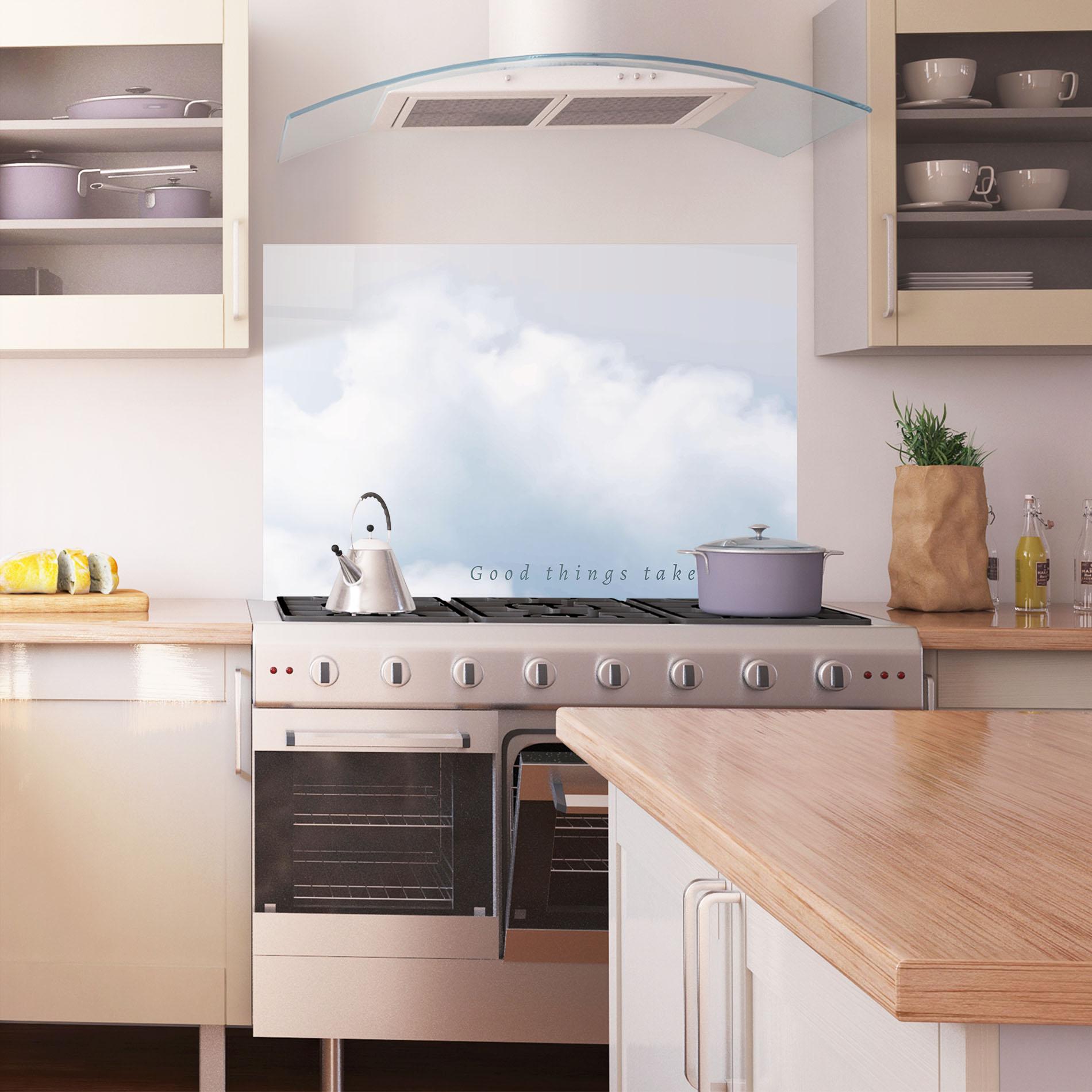 Стъклен панел за кухня Clouds Text White mockup 1