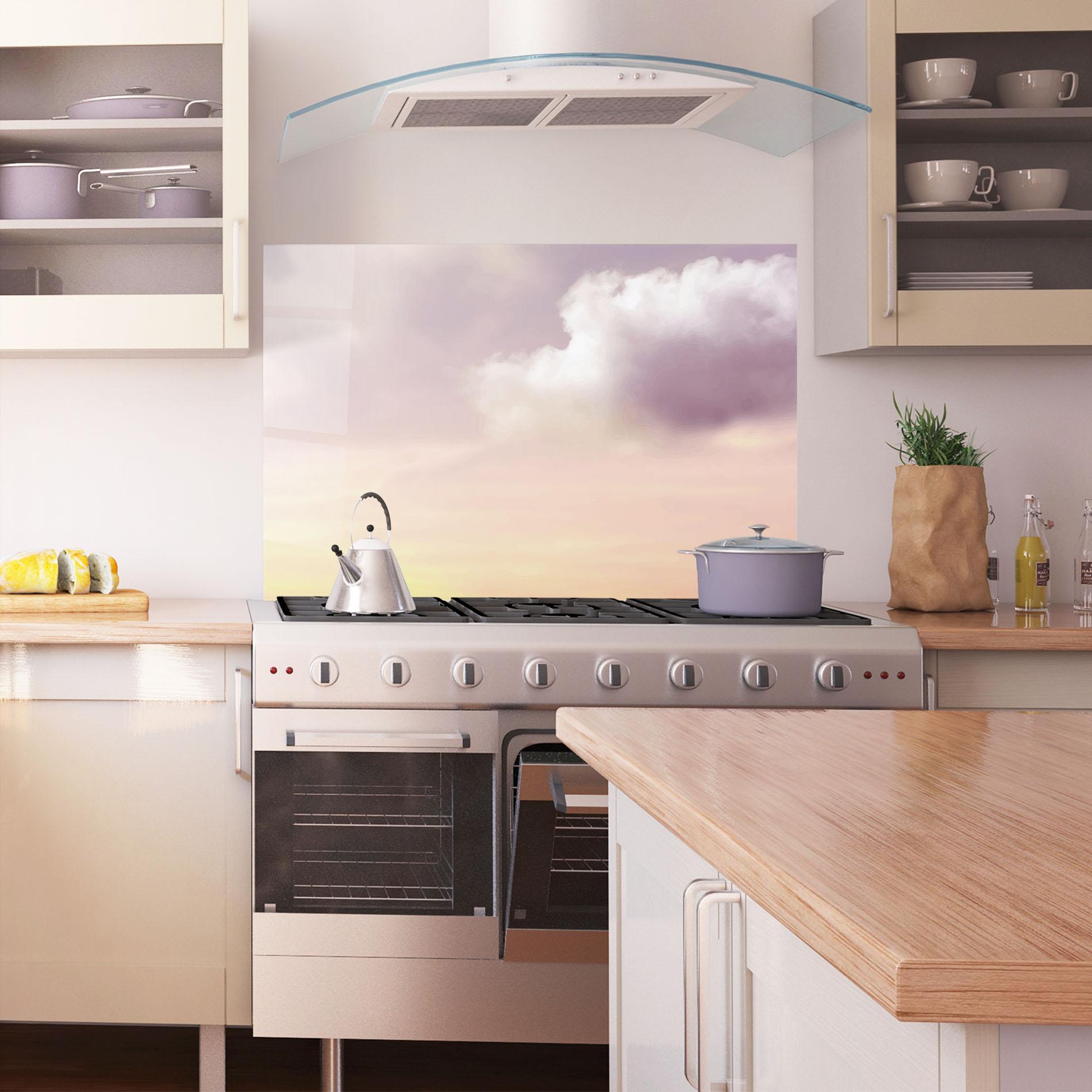 Стъклен панел за кухня Clouds Watercolor Cream mockup 1