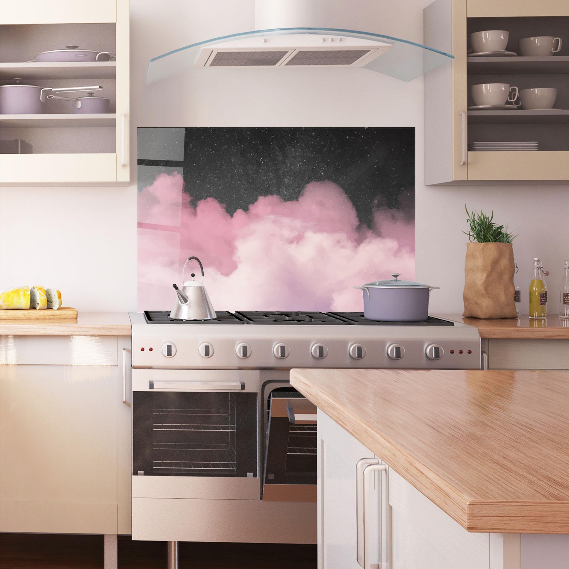 Стъклен панел за кухня Clouds Watercolor Purple mockup 1