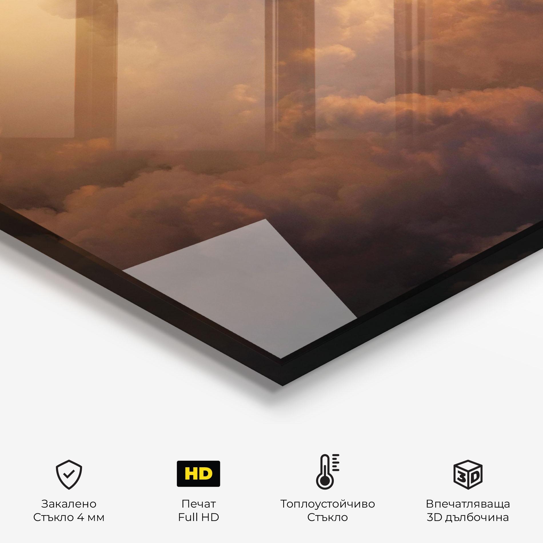 Стъклен панел за кухня Brown Orange Clouds mockup 2