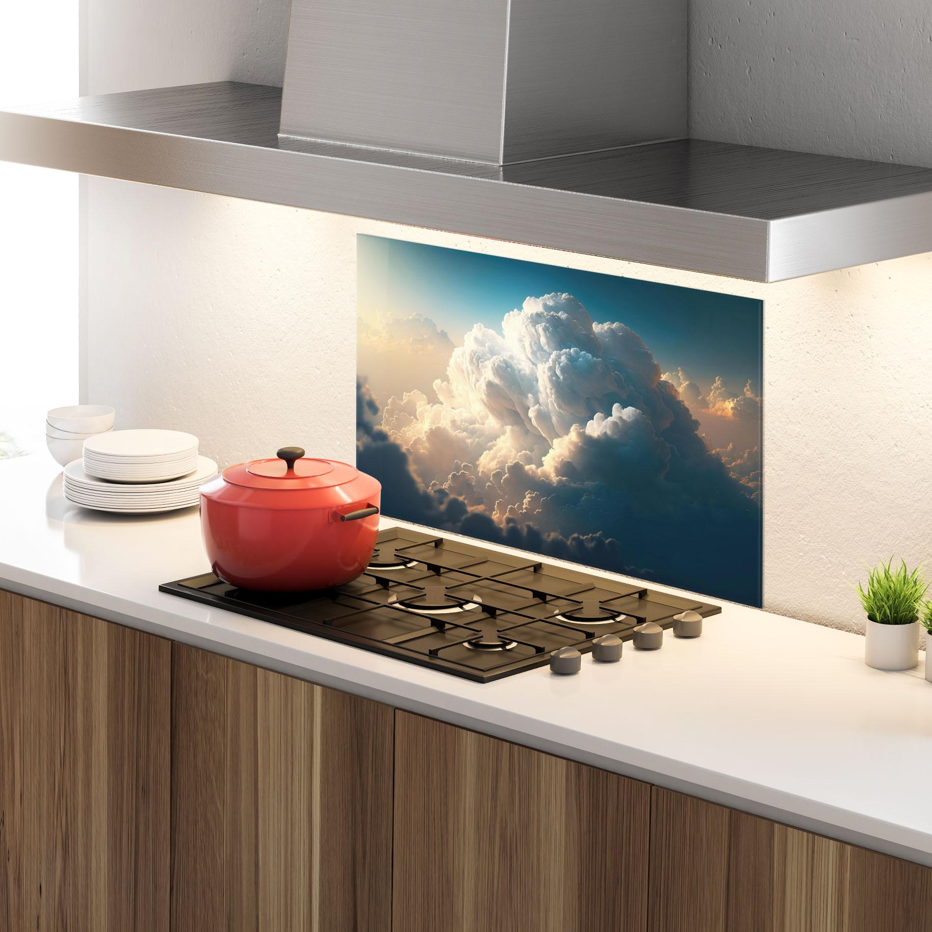 Стъклен панел за кухня Big Puffy Clouds mockup 4