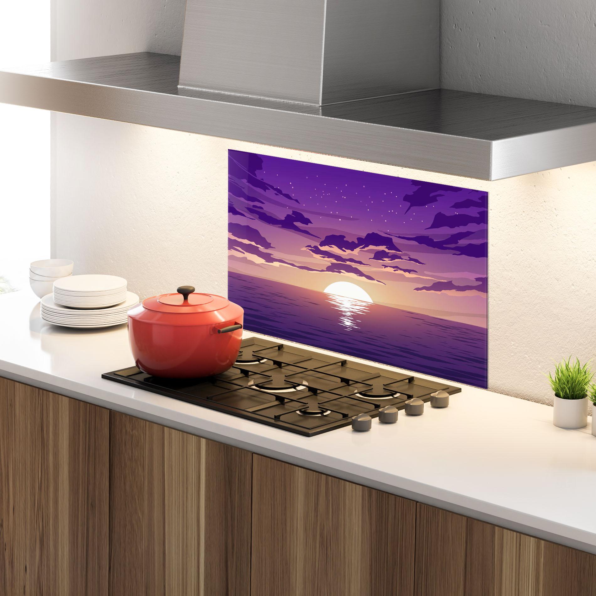 Стъклен панел за кухня Cloud Purple mockup 4
