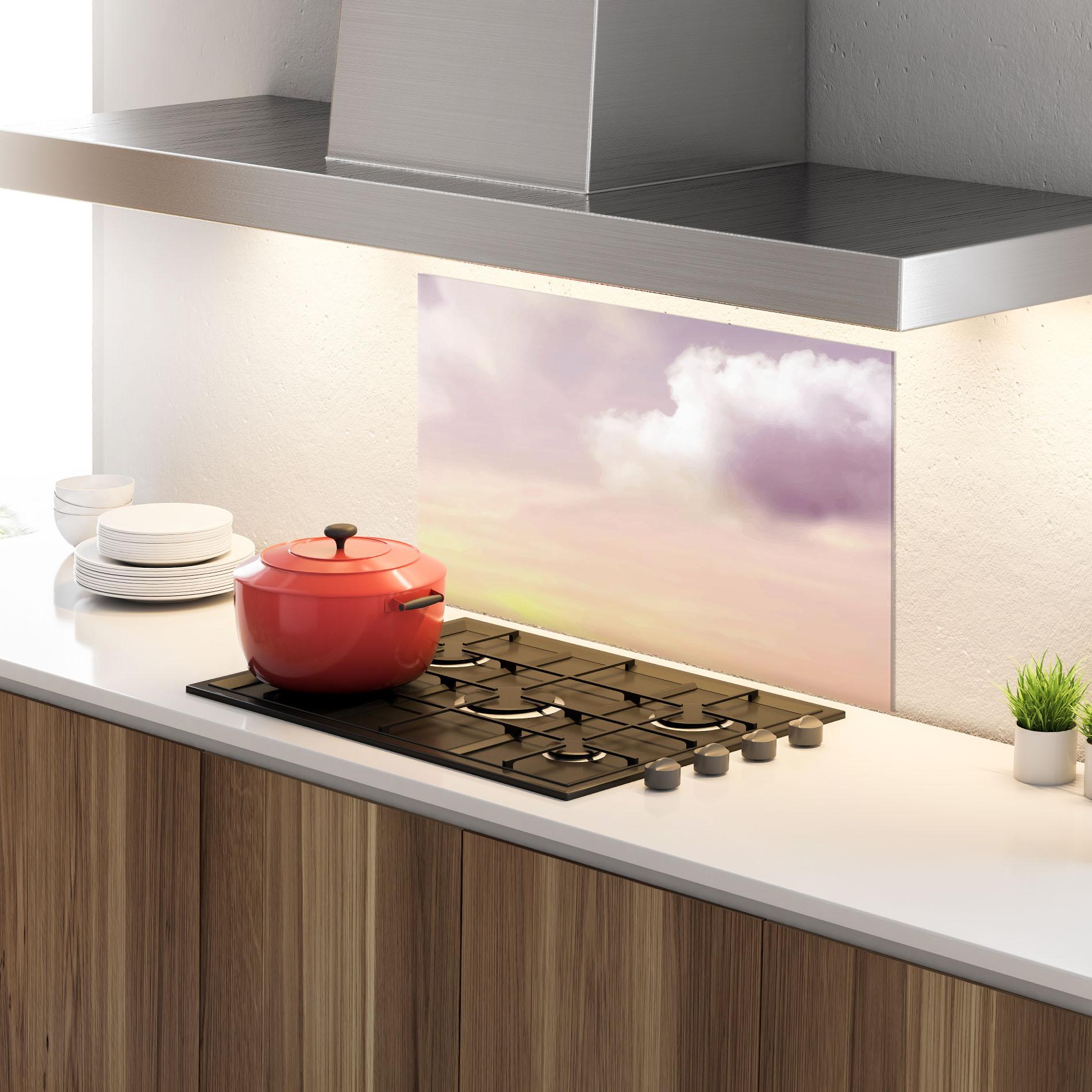 Стъклен панел за кухня Clouds Watercolor Cream mockup 4