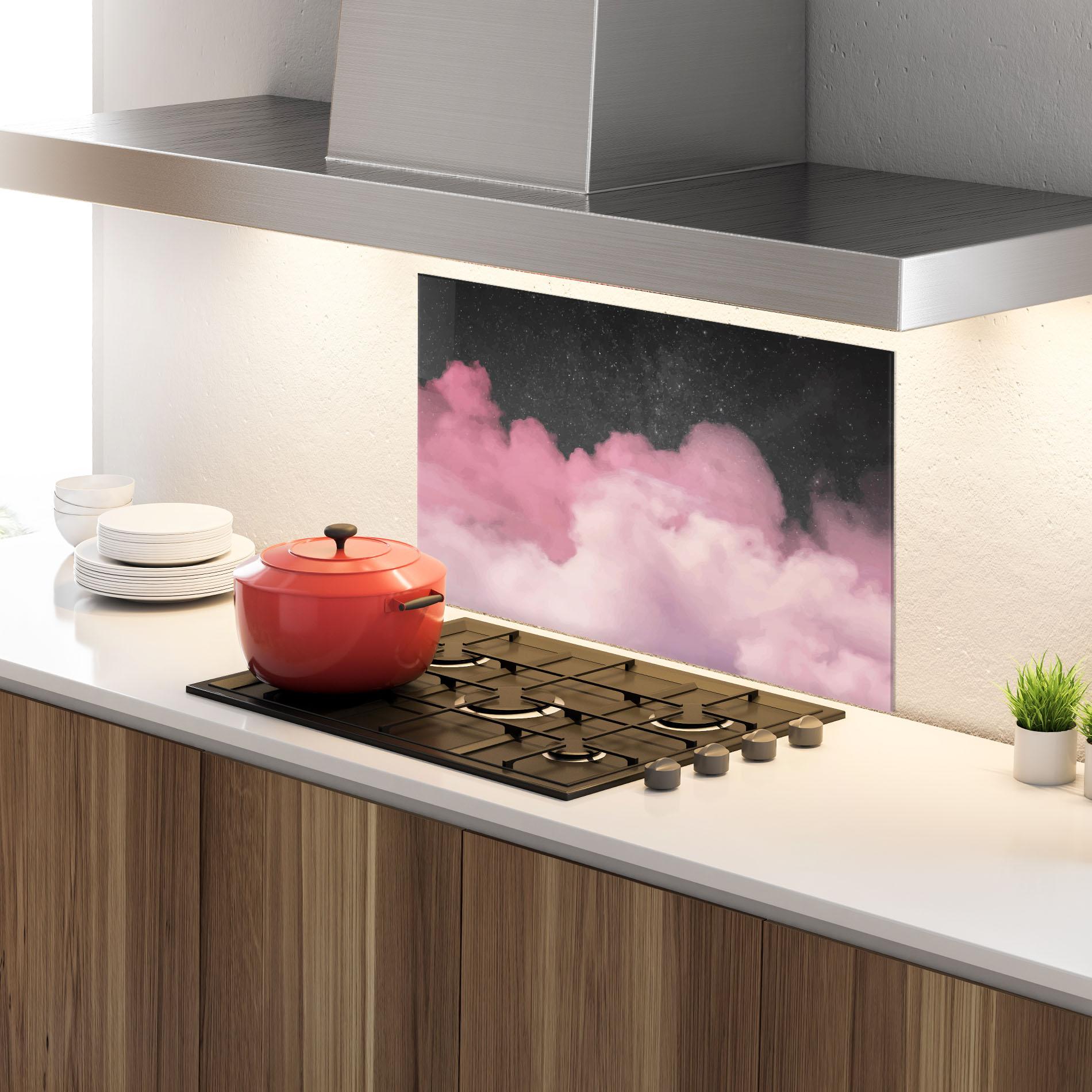 Стъклен панел за кухня Clouds Watercolor Purple mockup 4