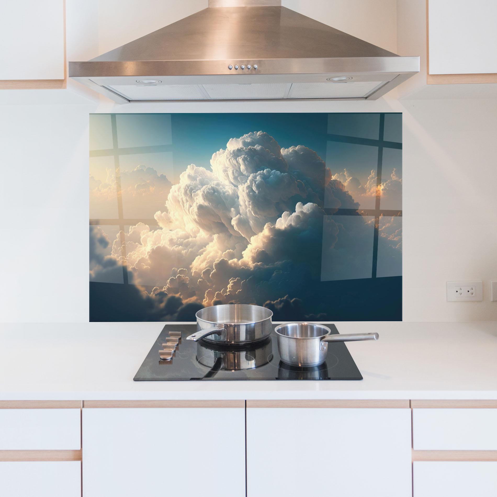 Стъклен панел за кухня Big Puffy Clouds mockup 5