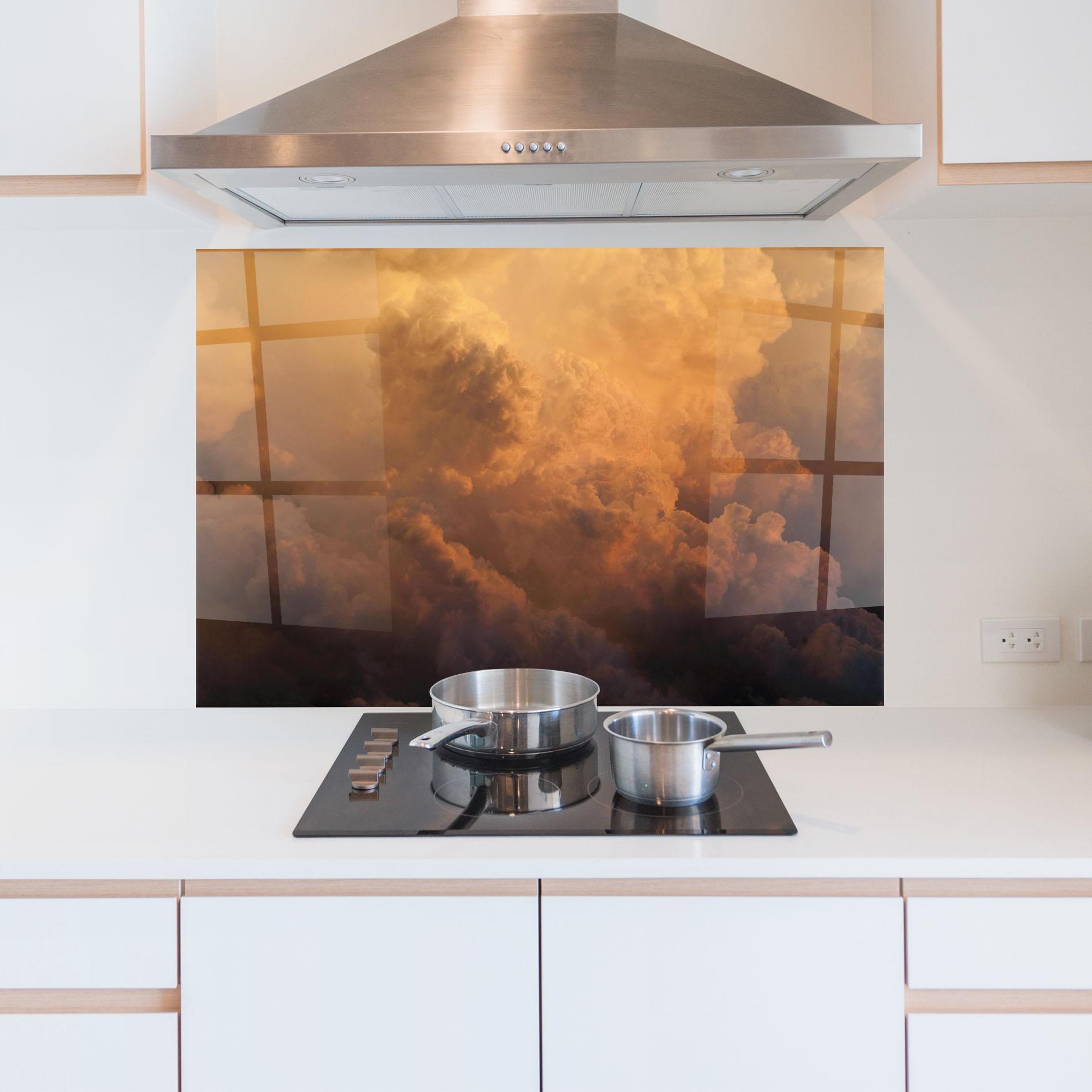 Стъклен панел за кухня Brown Orange Clouds mockup 5