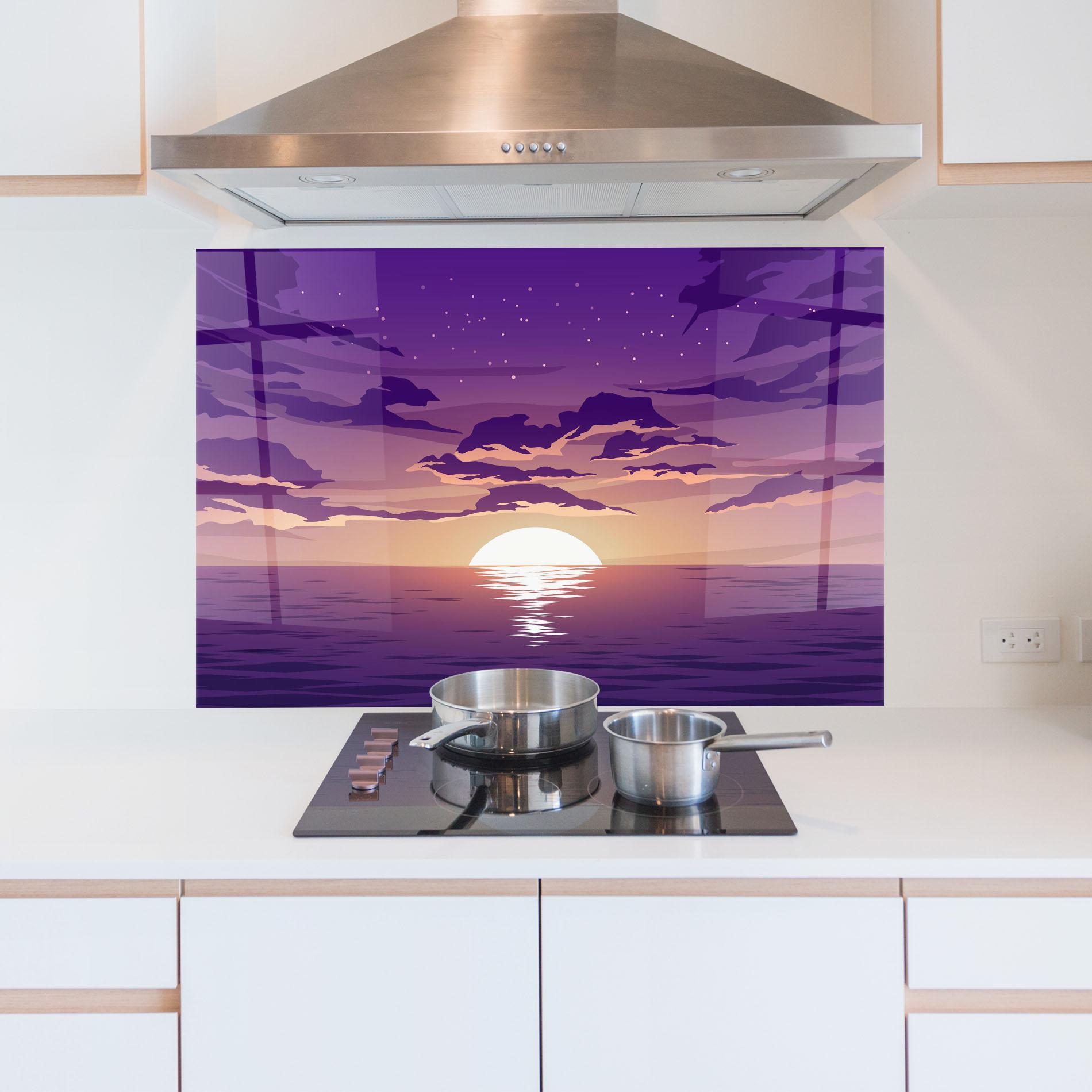 Стъклен панел за кухня Cloud Purple mockup 5