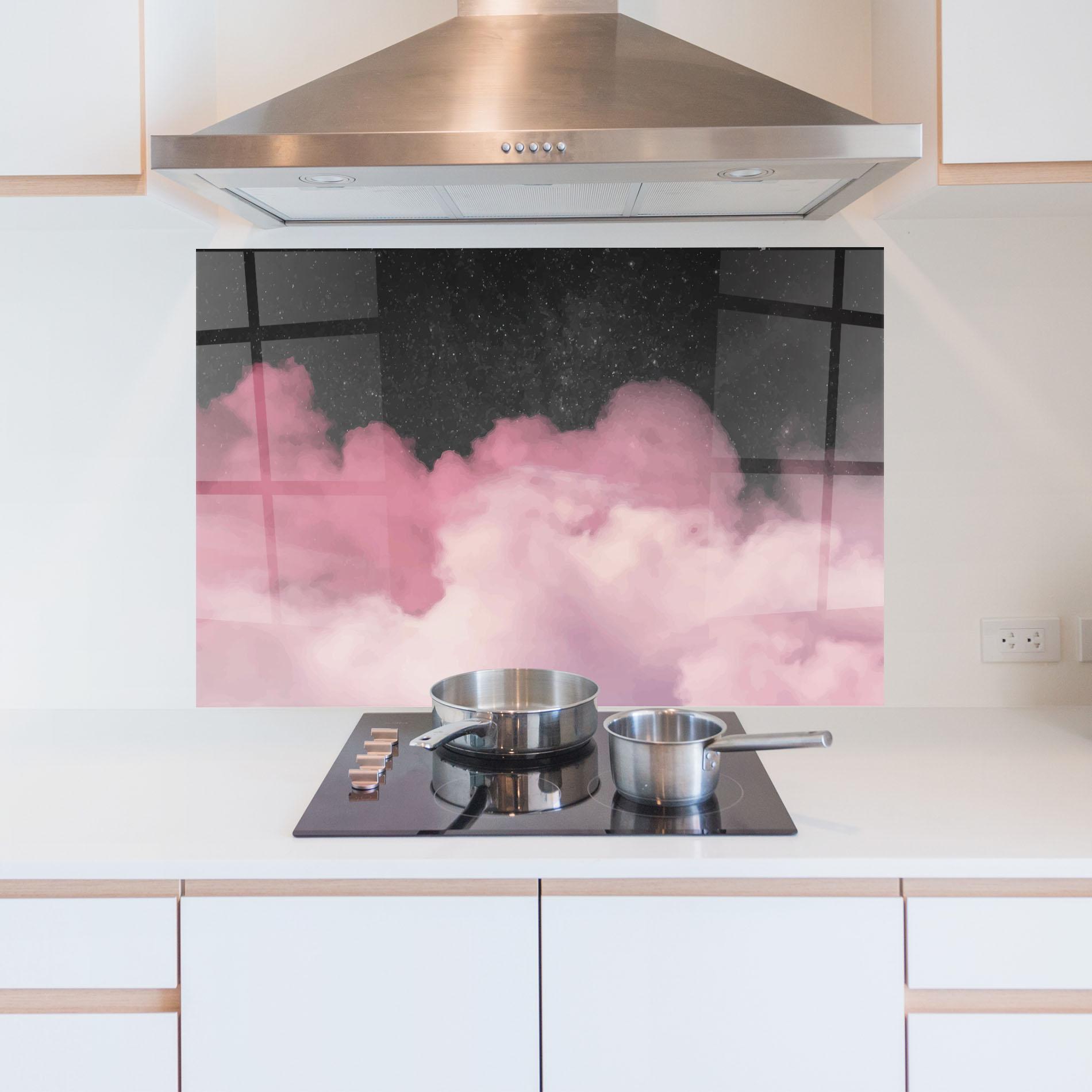Стъклен панел за кухня Clouds Watercolor Purple mockup 5