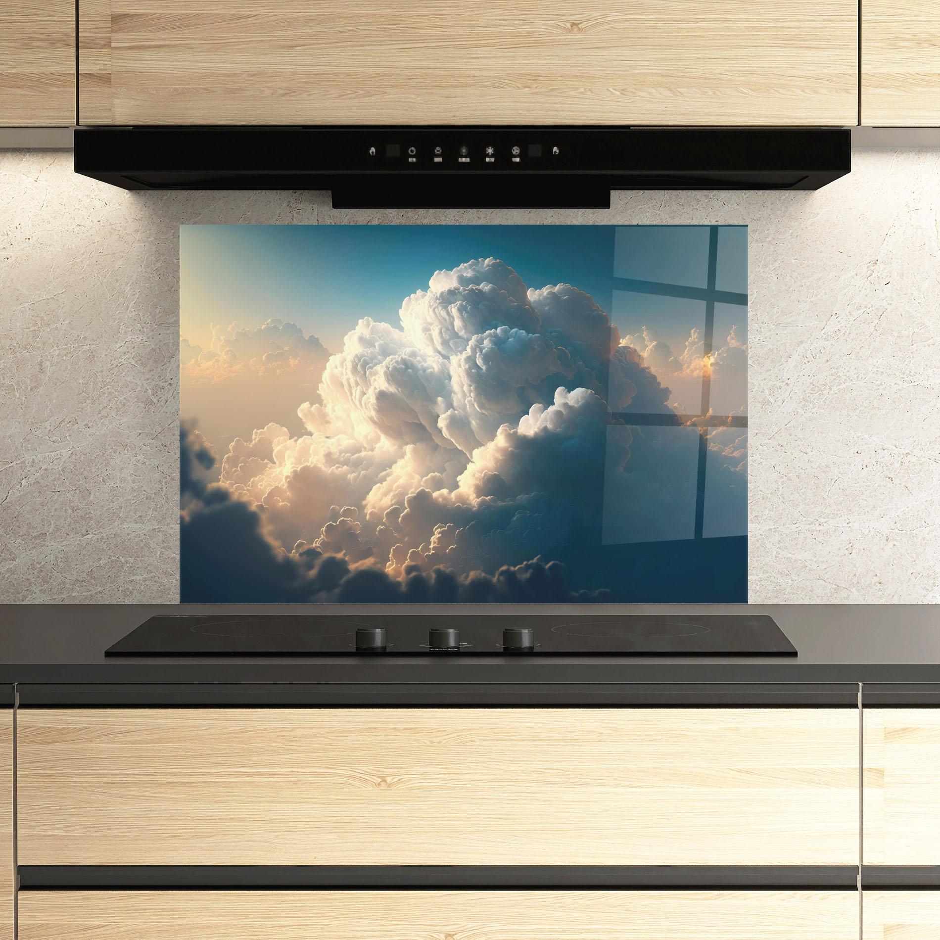 Стъклен панел за кухня Big Puffy Clouds mockup 3